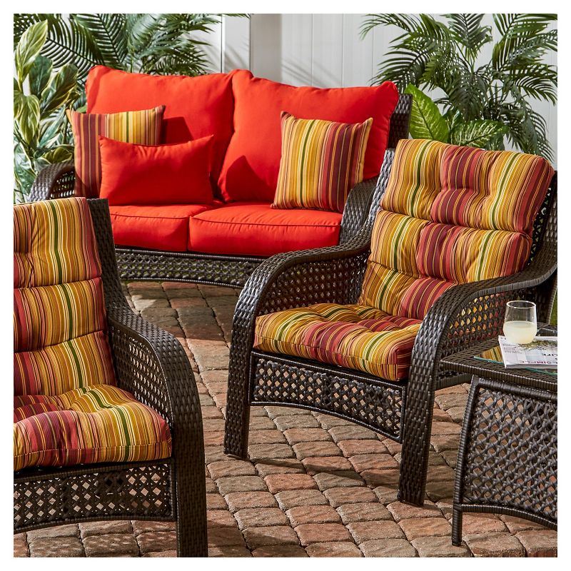 Set of 2 Kinnabari Stripe Outdoor High Back Chair Cushions - Kensington Garden