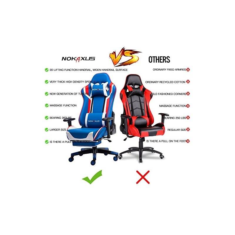 Gaming Chair Large Size High-Back Ergonomic Racing Seat with Massager Lumbar Support and Retractible Footrest PU Leather 90-180 Degree Adjustment of backrest Thickening sponges (YK-6007-BLUE)