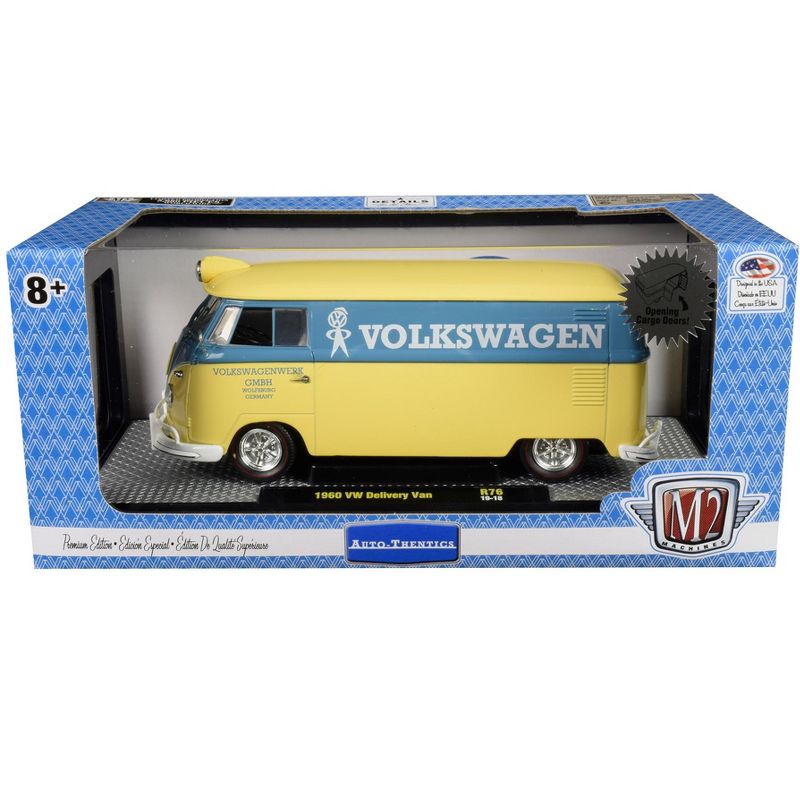 1960 Volkswagen Delivery Van Yukon Yellow Dove w/Blue Stripe Volkswagenwerk GMBH Ltd Ed 5880pcs 1/24 Diecast M2 Machines