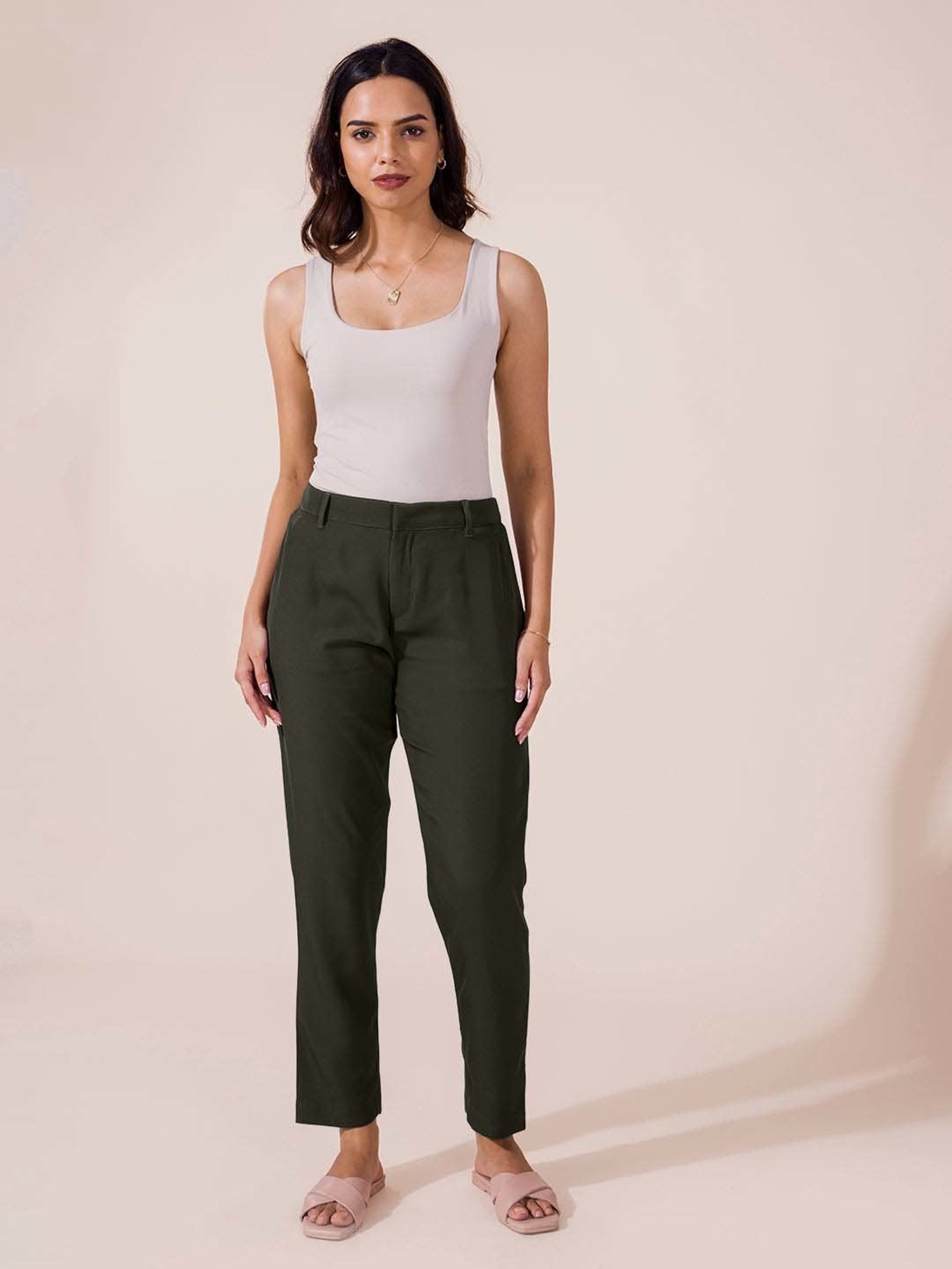 Go Colors! Green Mid Rise Formal Trousers
