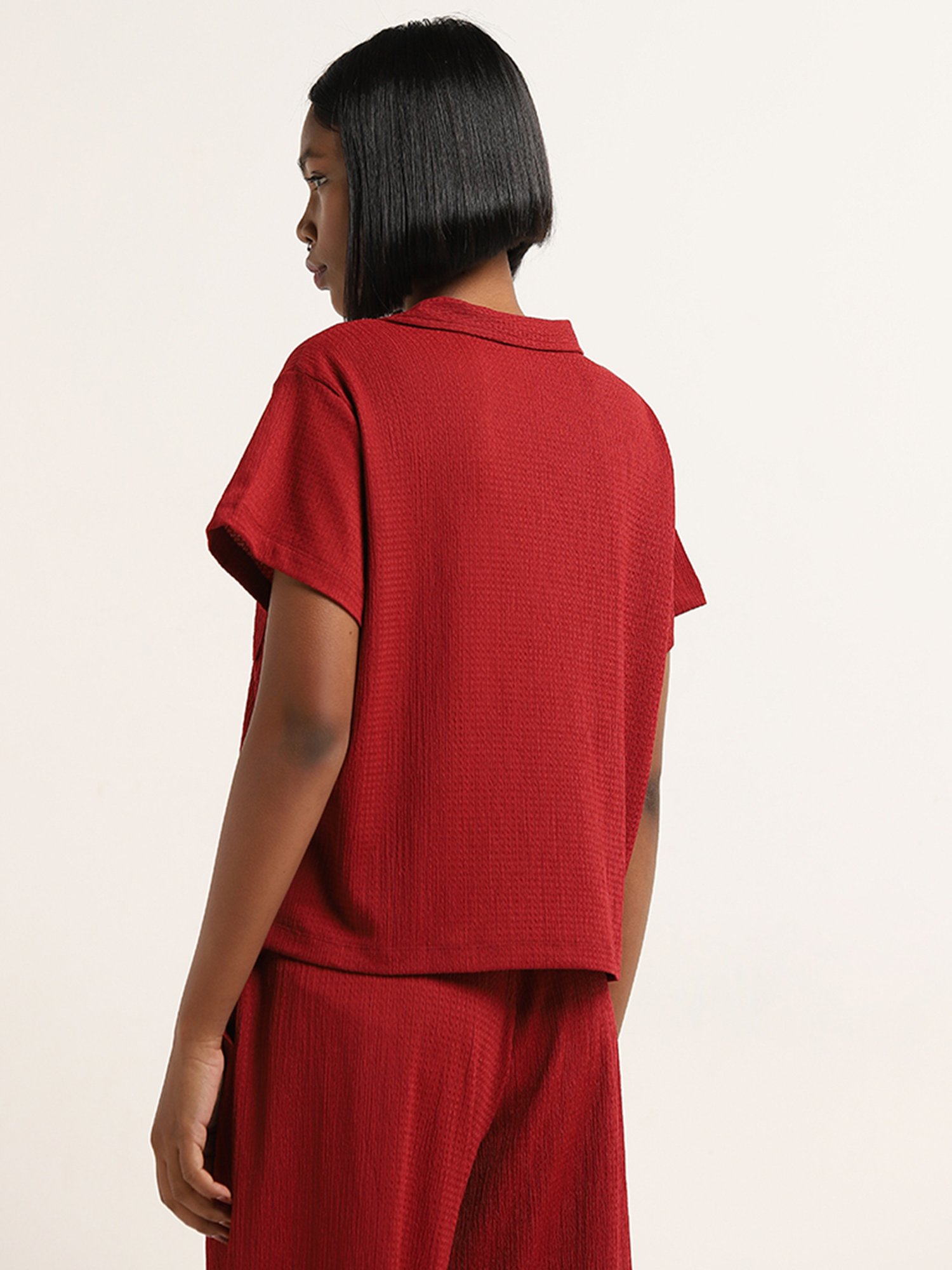 Superstar by Westside Red Crinkle-Textured Shirt