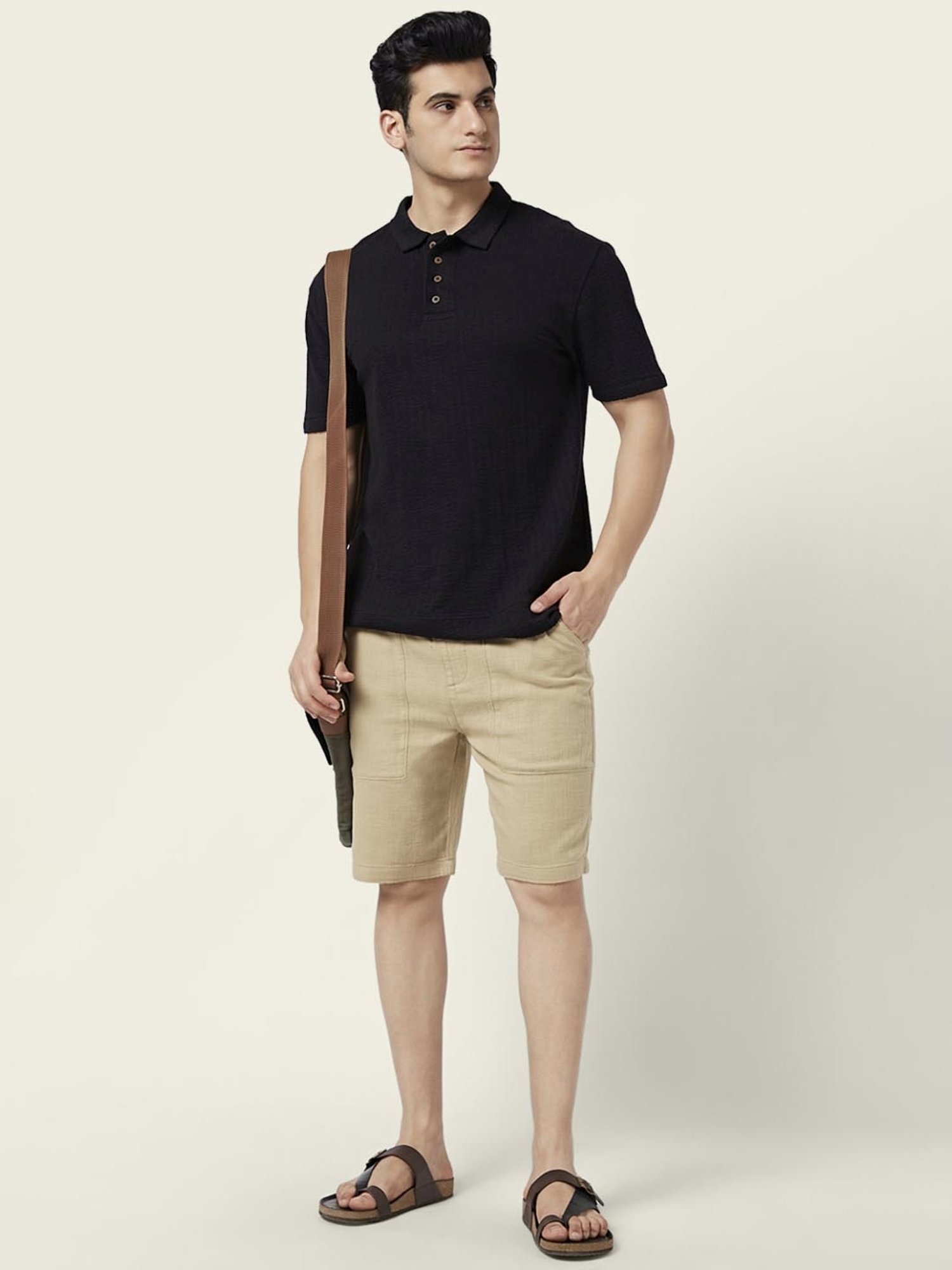 7 Alt By Pantaloons Khaki Cotton Slim Fit Shorts