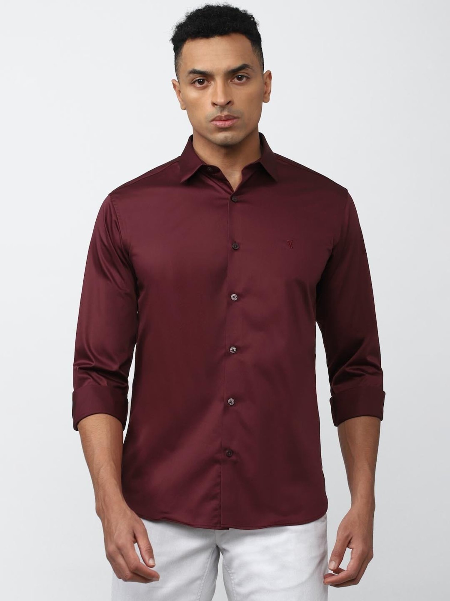 V Dot Maroon Cotton Slim Fit Shirt