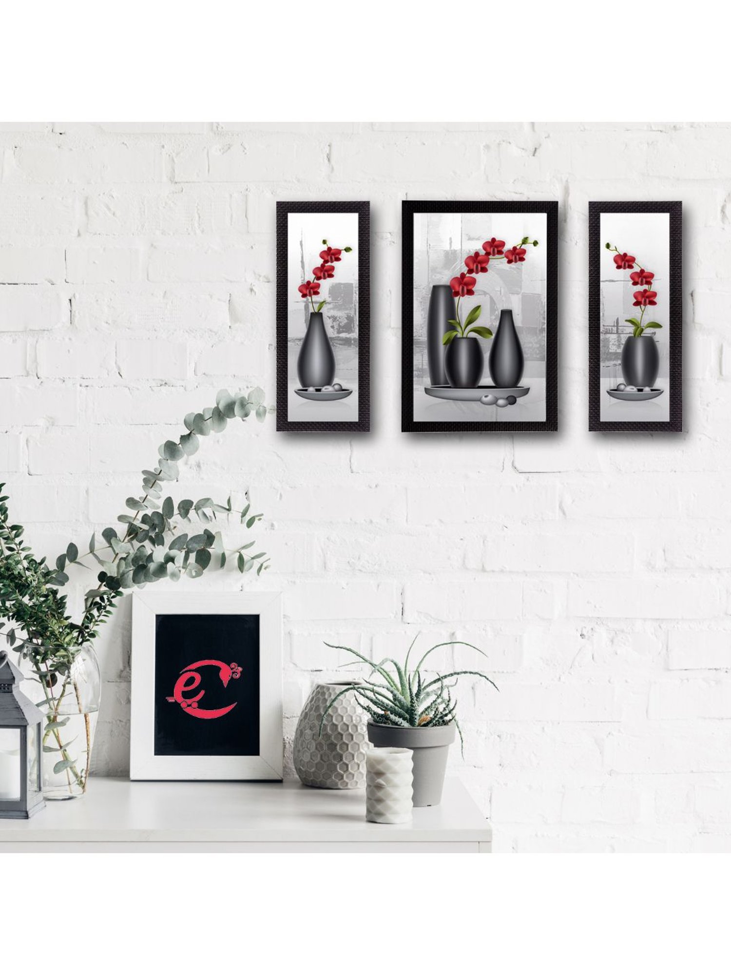 eCraftIndia Set of 3 Botanical Floral Satin Matt Texture UV Art Painting