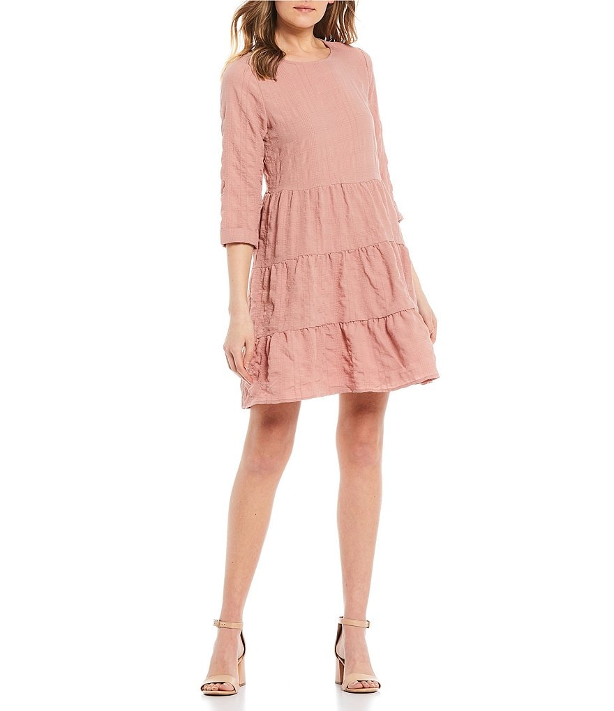 Blu Pepper 3/4 Sleeve Tiered Knit Babydoll Dress