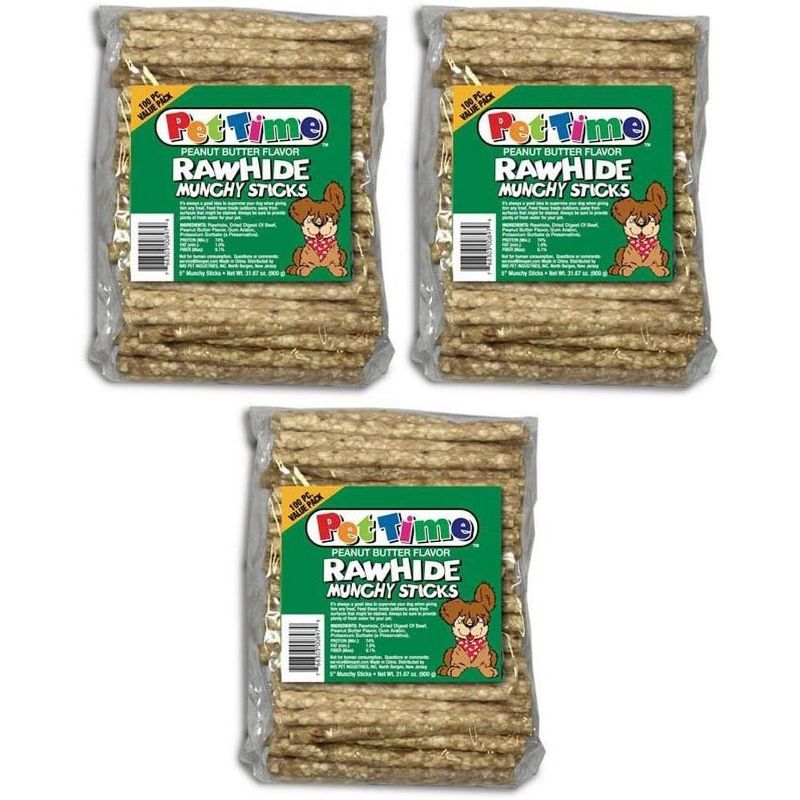 Cadet 5 Inch x 9-10mm Munchy Peanut Butter Basted Sticks (3 x 100 Pack) 