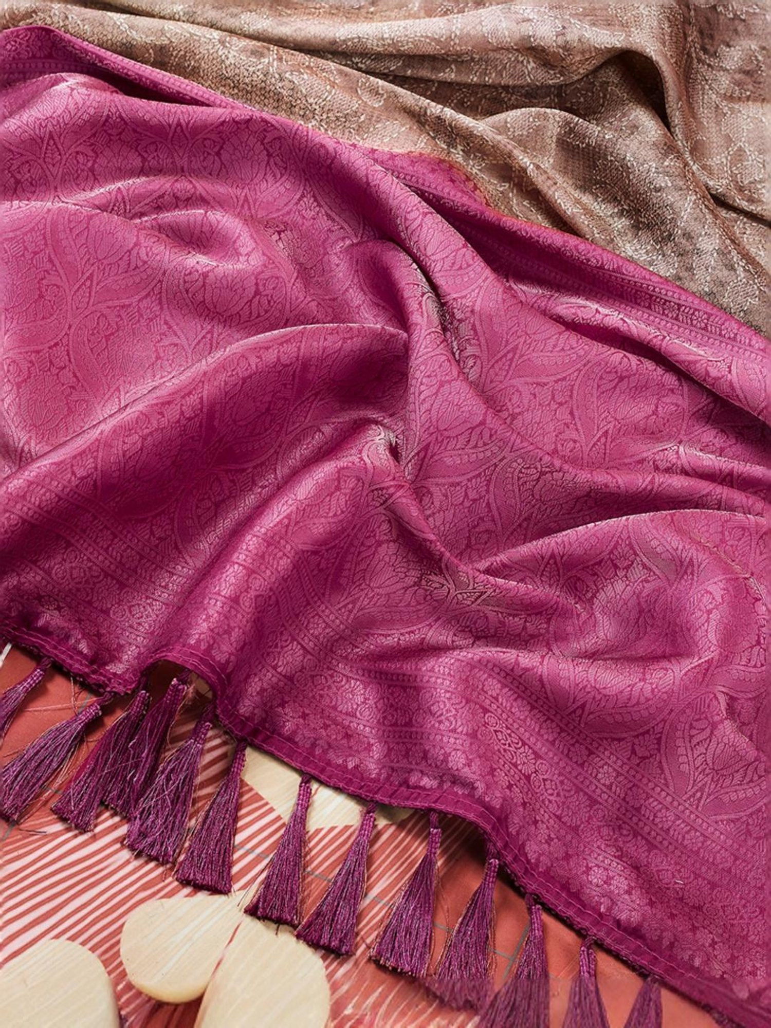 Satrani Brown & Purple Woven Saree With Unstitched Blouse