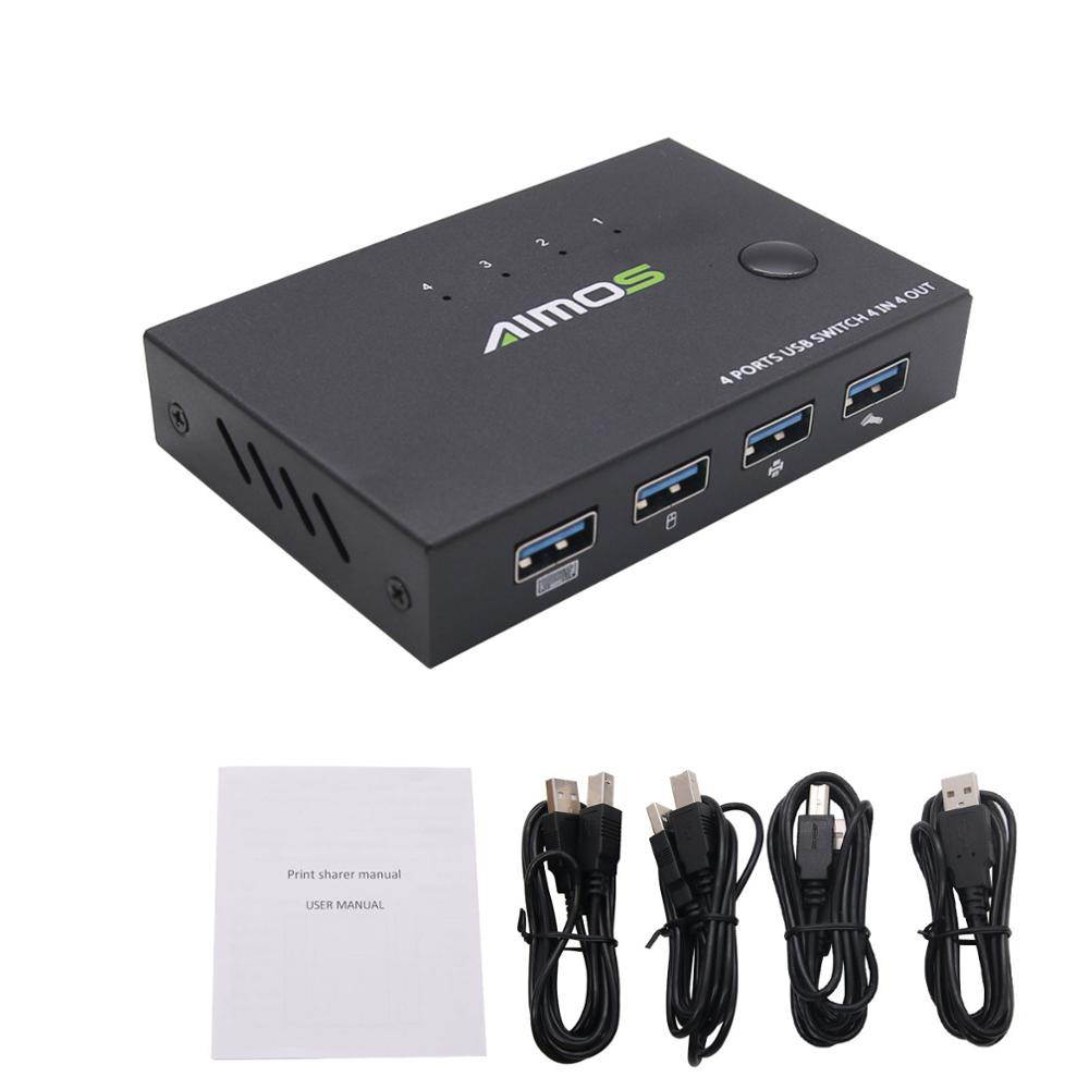 AIMOS 4 Port USB KVM Switch Share 4pcs USB Devices  w/ USB Cables For Keyboard U Disk Printer Scanner