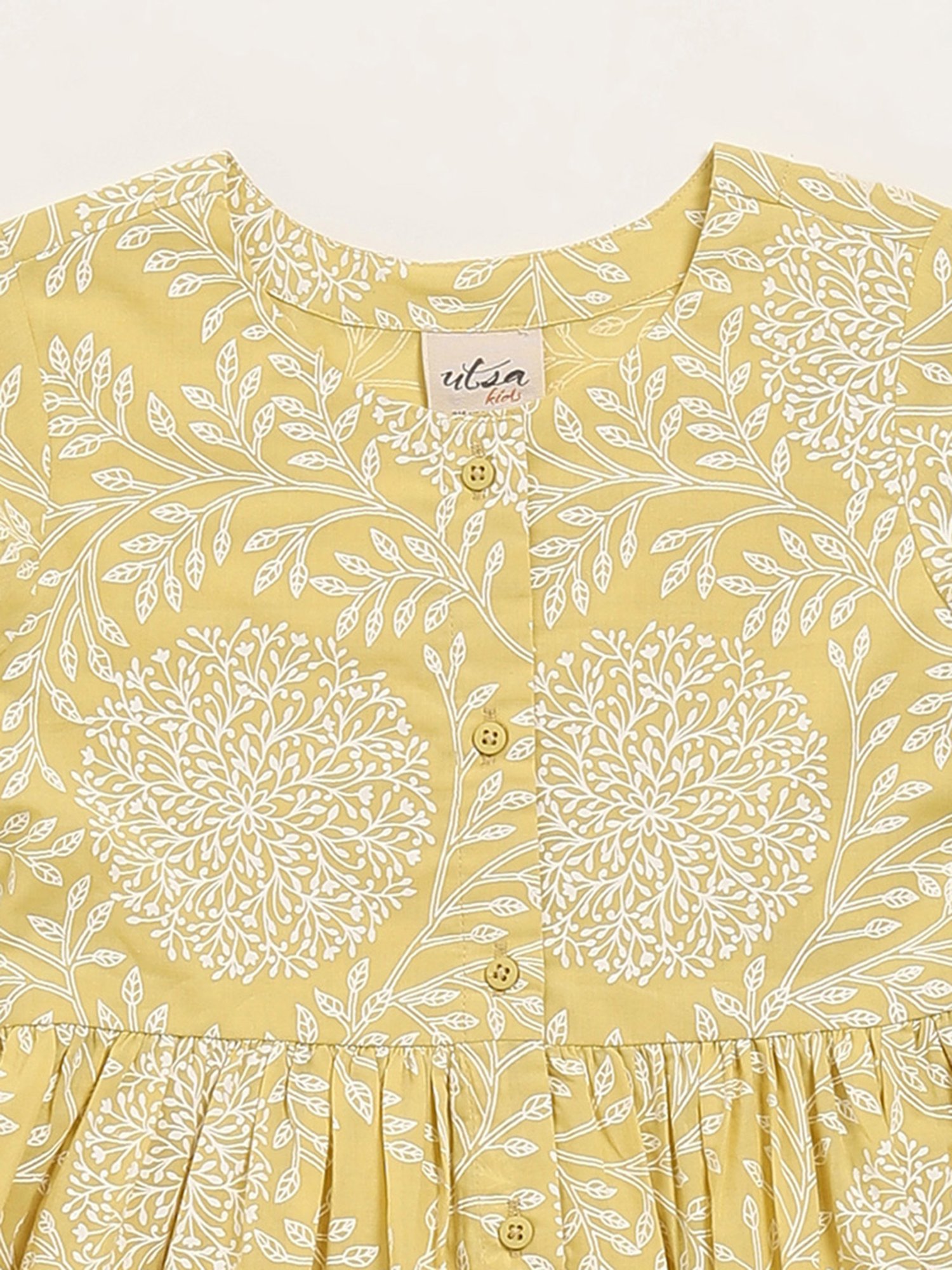 Utsa Kids by Westside Mustard Floral Design A-Line Cotton Dress