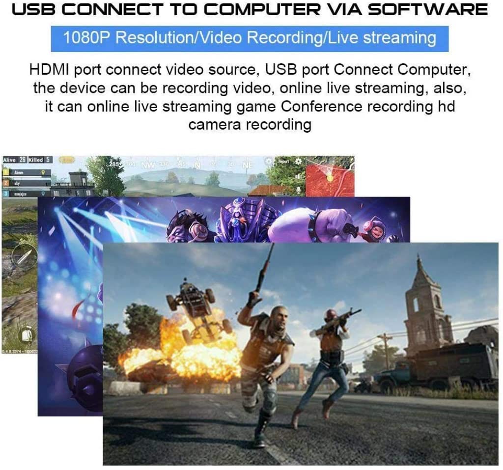 Game Capture Card with Loop Out, Audio Video Capture Card with Mic-in, 1080P 60fps Game Capture Device for Live Streaming Broadcasting Video Recording for PS3/4,Switch, DSLR, Camcorders