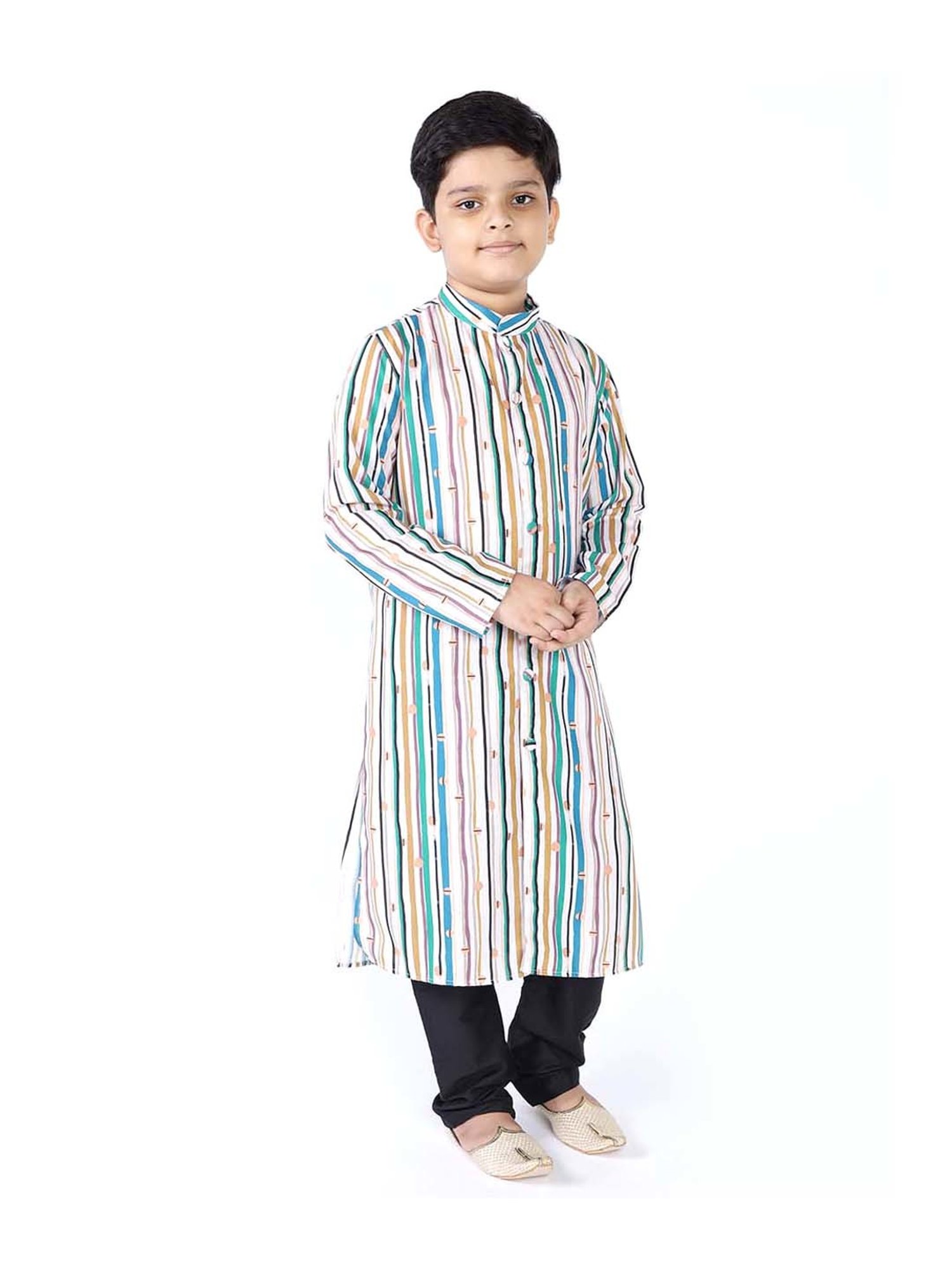 TABARD Kids Green & Black Cotton Printed Kurta Set