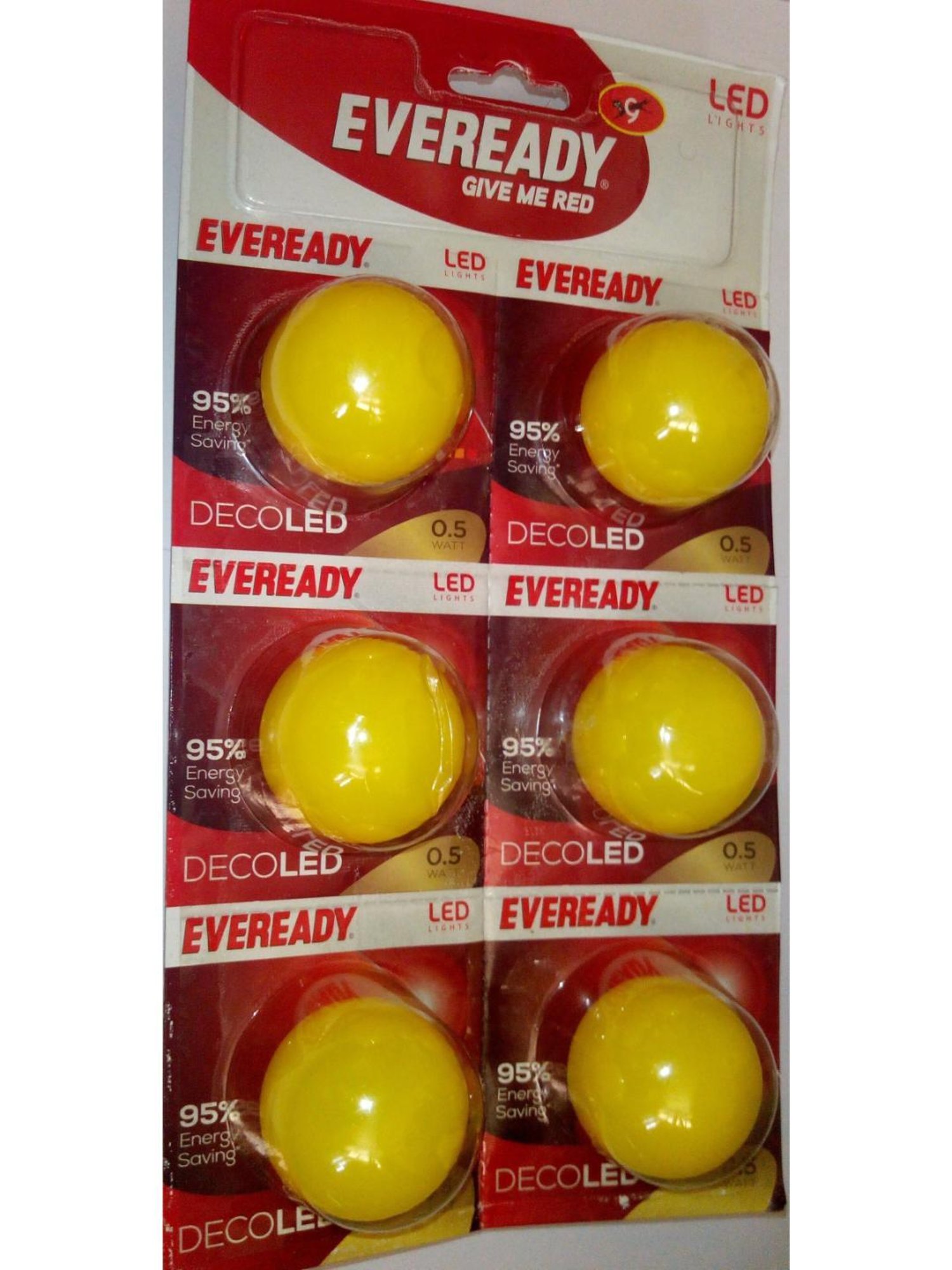 Eveready 0.5 W Standard B22 LED Bulb Pack of 6 (Yellow)