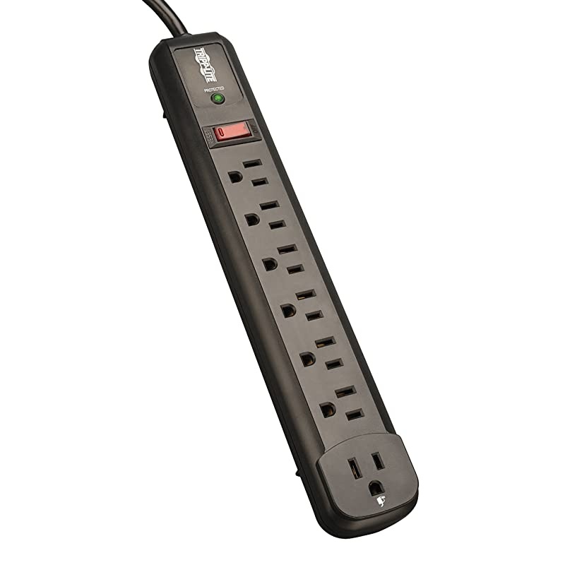 Lite 7 Outlet 6 Right Angle + 1 Transformer Outlet Surge Protector Power Strip 4ft Cord Black Lifetime Limited Warranty amp $25K INSURANCE TLP74RB