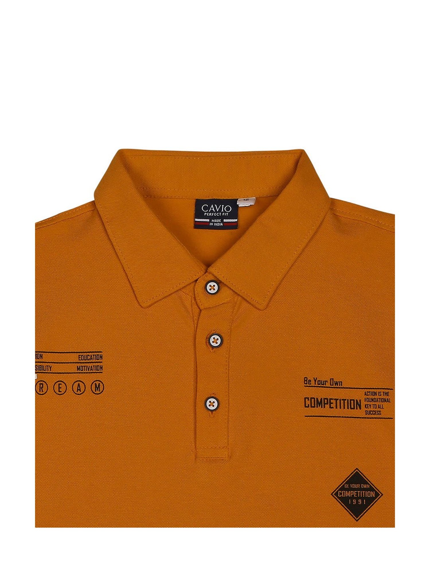 Cavio Kids Mustard Printed Polo T-Shirt