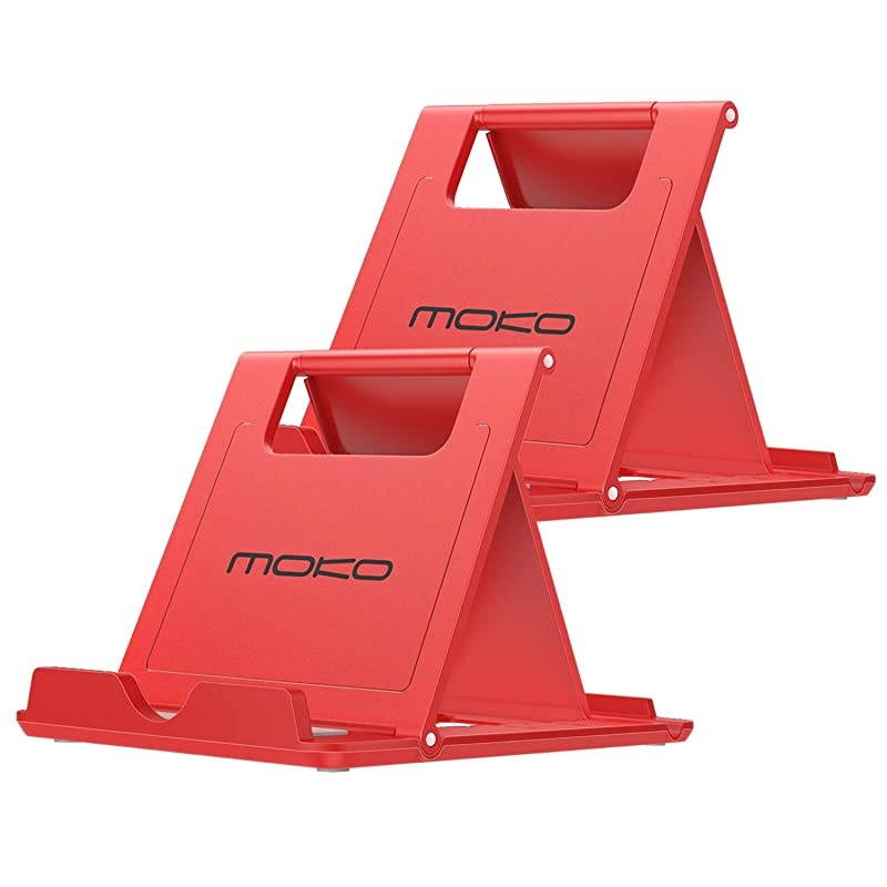 2 Pack Phone/Tablet Stand, Foldable Desktop Holder for 4-11" Devices, Fit iPhone 12 Pro Max/12 Mini, 11 Pro Max, iPad Pro 11/10.2 (8th Gen) /Air 3/Air 4 10.9/Mini 5, Galaxy S20, Red