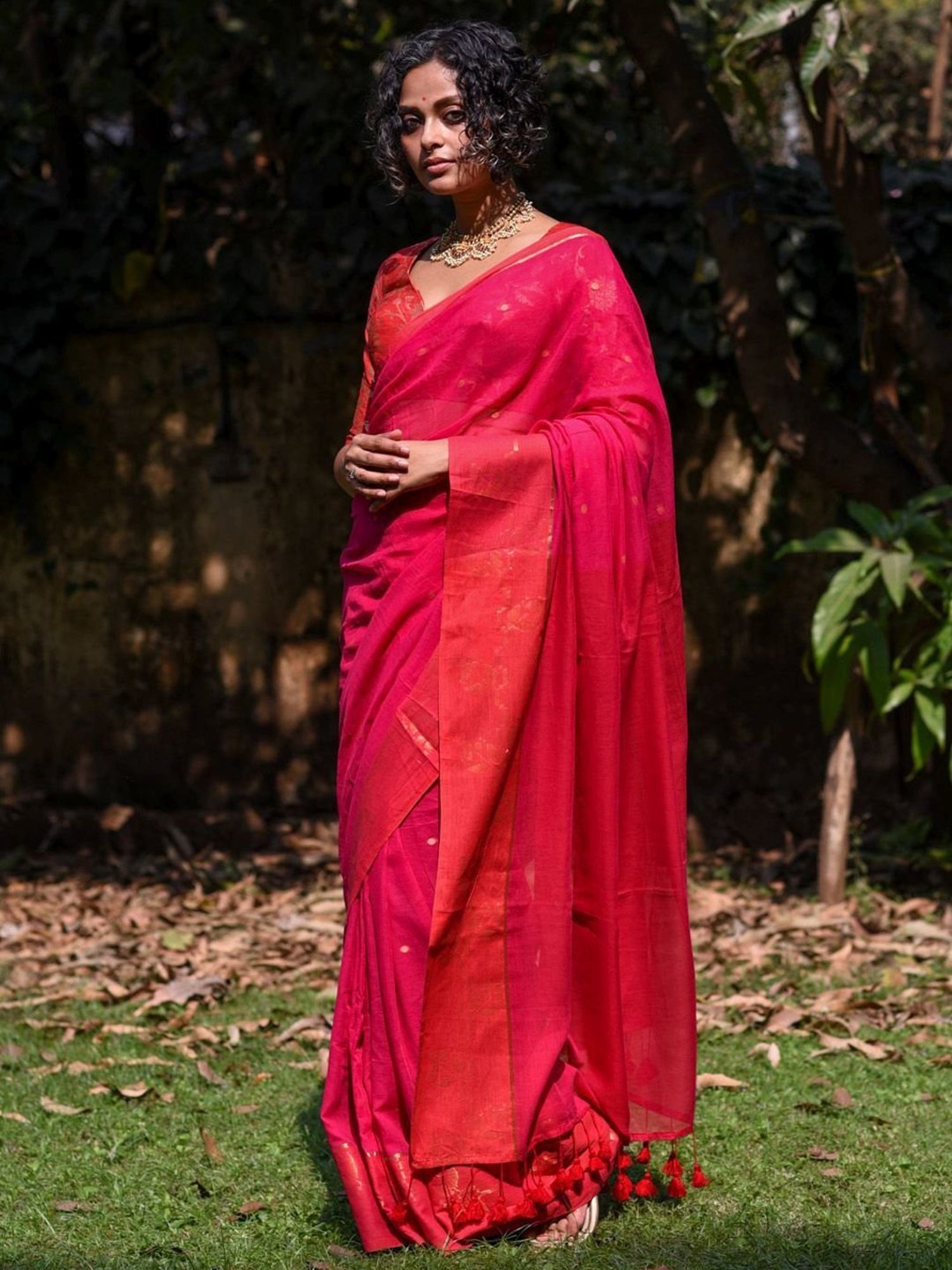 Suta Pink Cotton Woven Saree Without Blouse