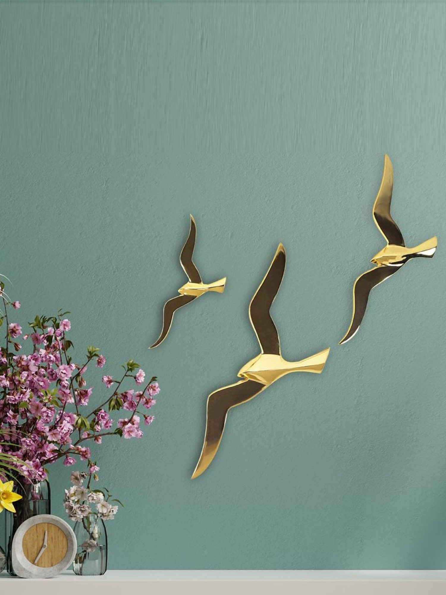 The Artment Abstract Golden Birds Wall D&iquest;cor (Set of 3)