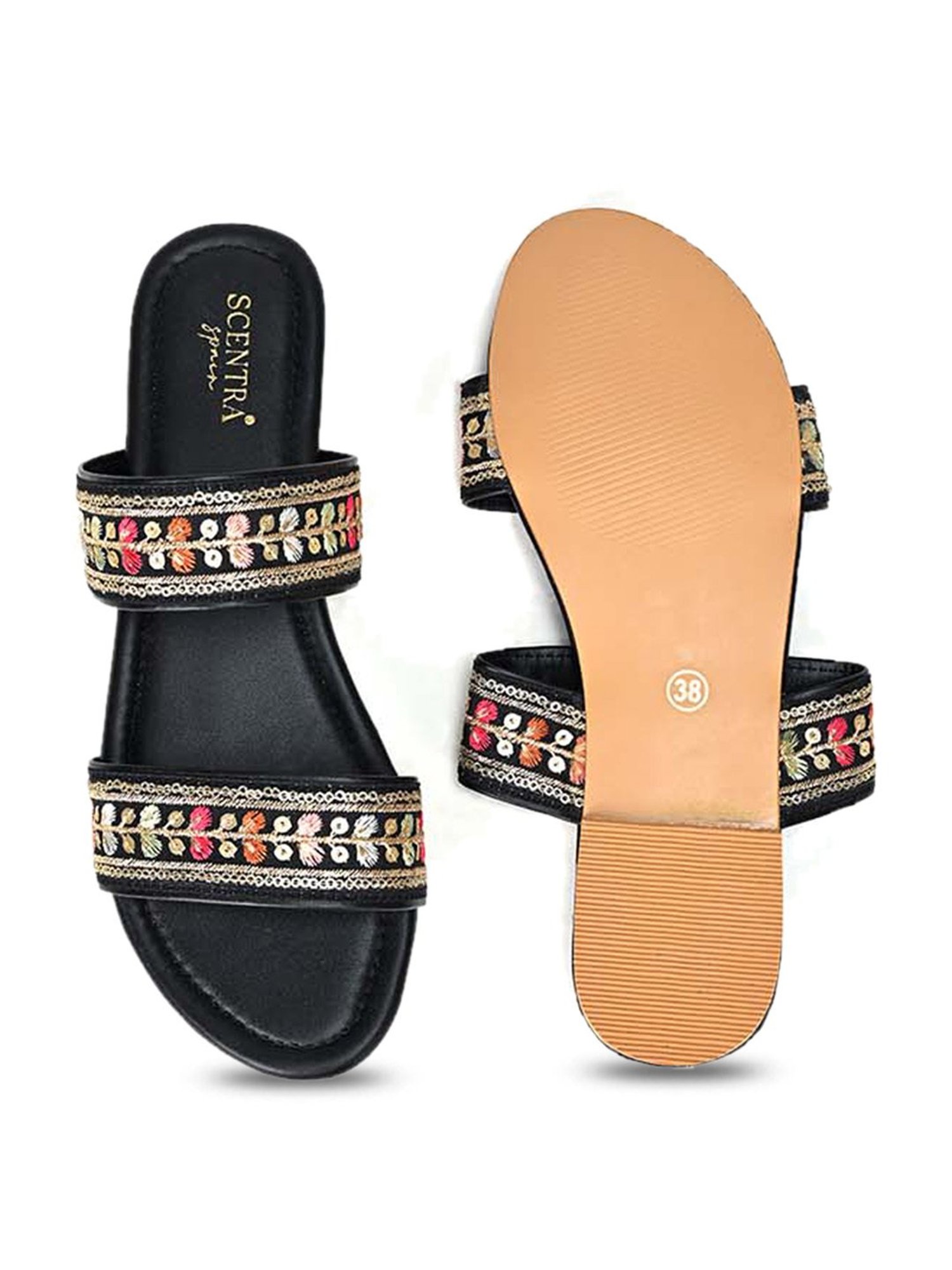 Scentra Women's Black Casual Sandals
