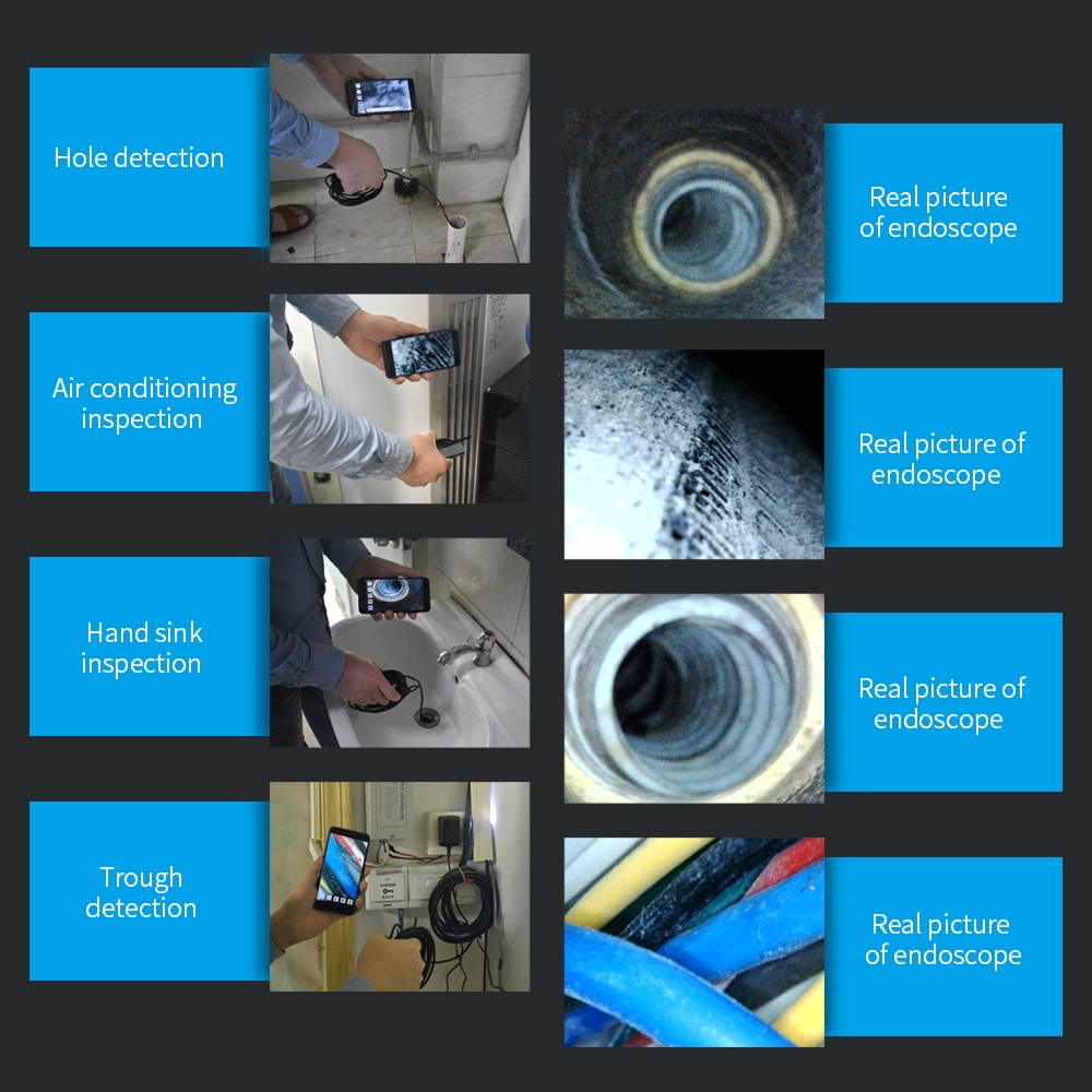 WiFi Endoscope 1200P Digital Handheld USB Endoscope Borescope Camera 8LEDs Adjustable IP68 Waterproof Hard Wire 5m