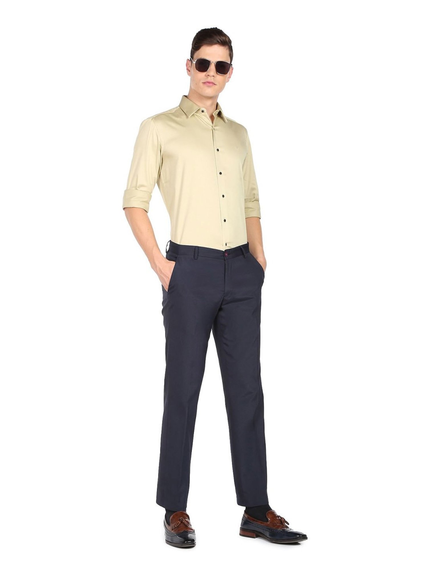 Arrow New York Beige Cotton Slim Fit Shirt