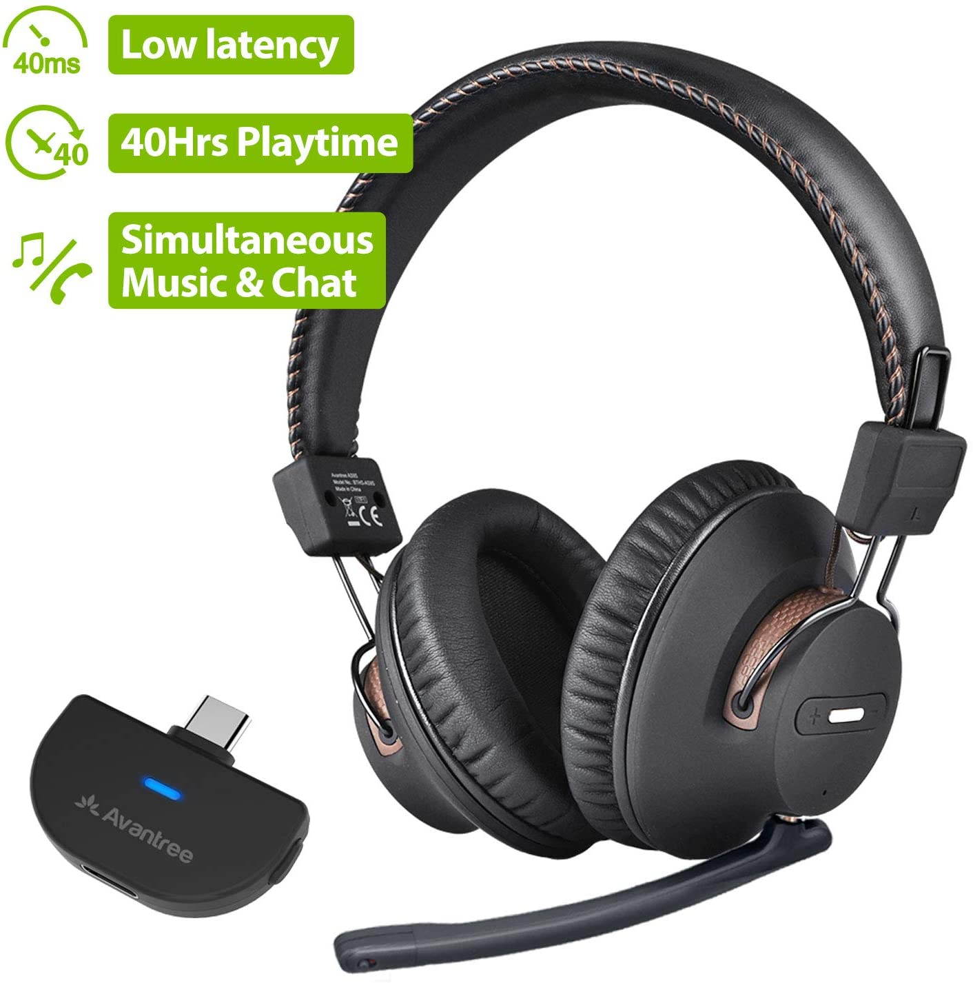 Avantree Bluetooth 5.0 USB C Audio Transmitter & Wireless Gaming Headphones Set for Nintendo Switch, PC Desktop Computer, Plug & Play, Chat & Music Simultaneously, No Delay, 40hrs Play Time - C519M