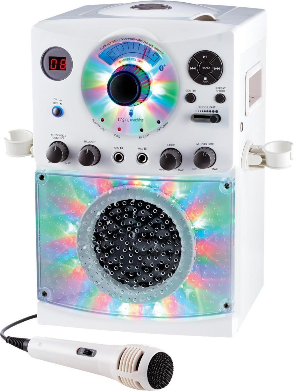 The Singing Machine(R) Sml385btw Bluetooth(R) Karaoke System With Led Disco Lights & Microphone (White)  15.80In. X 11.1
