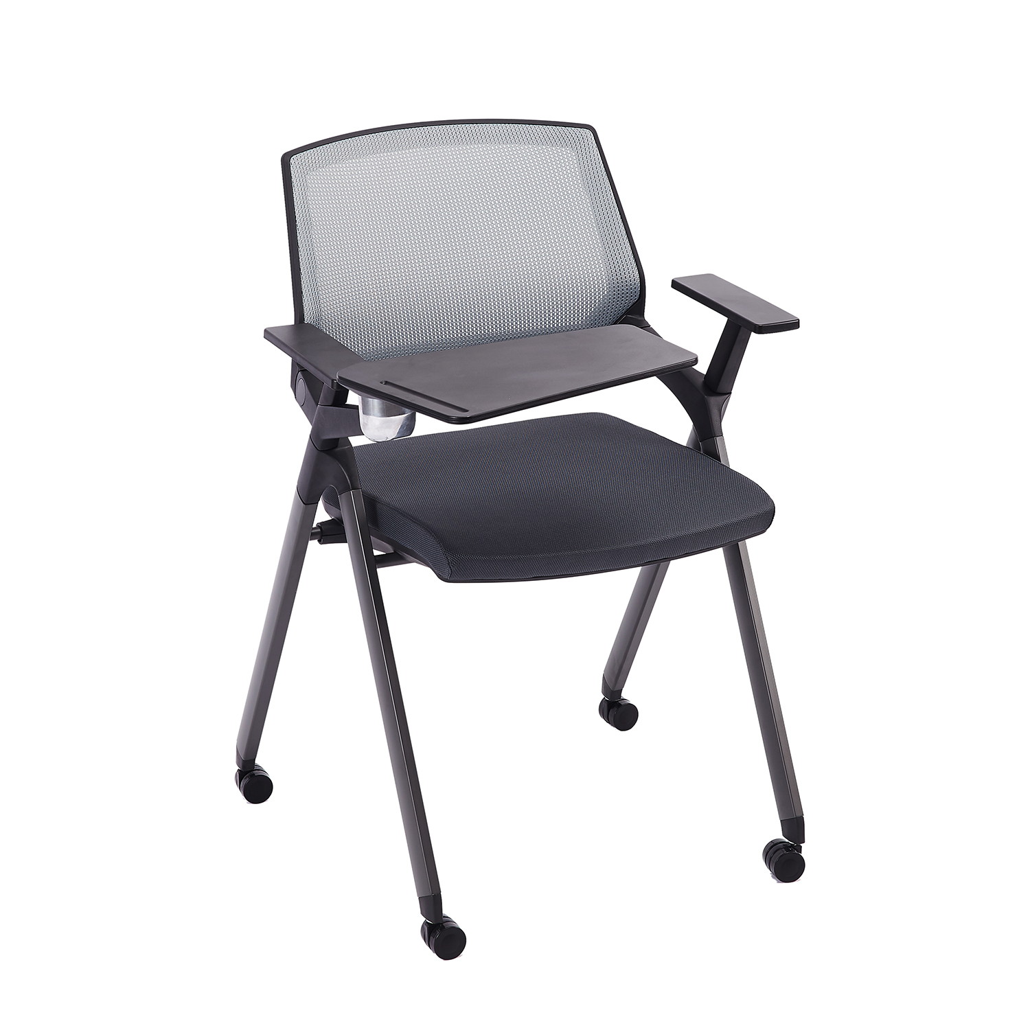 CLATINA Tablet Arm Chair with Caster Wheels Mesh Guest Nesting Stacking for Office School Classroom Training Conference Waiting Room Gray