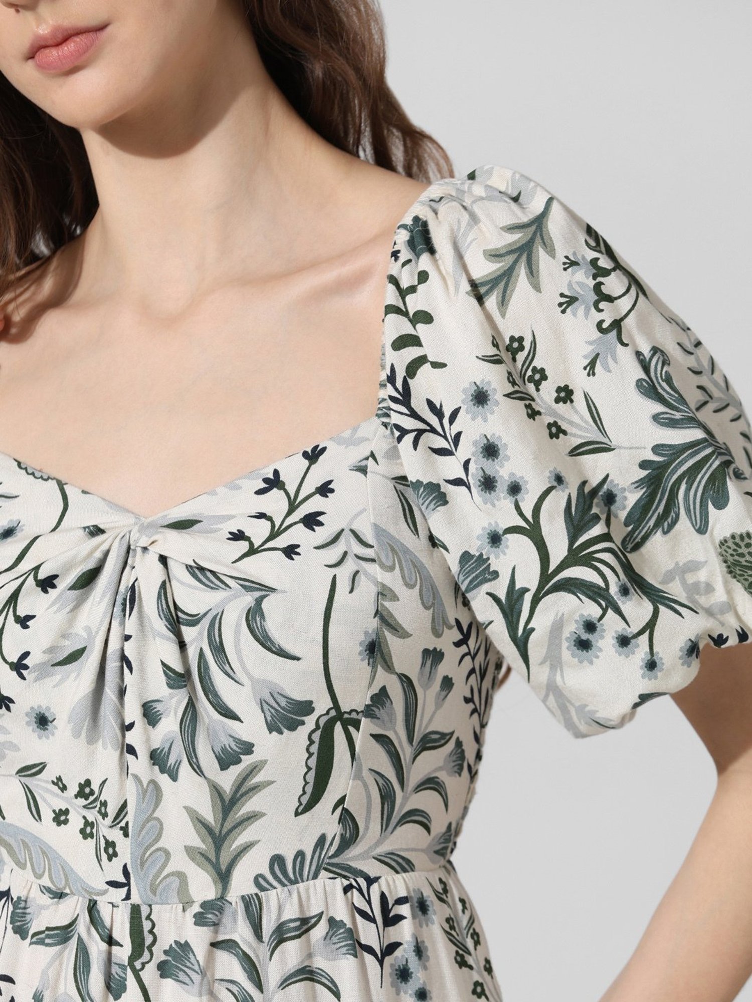 Only White & Green Cotton Floral Print Jumpsuit