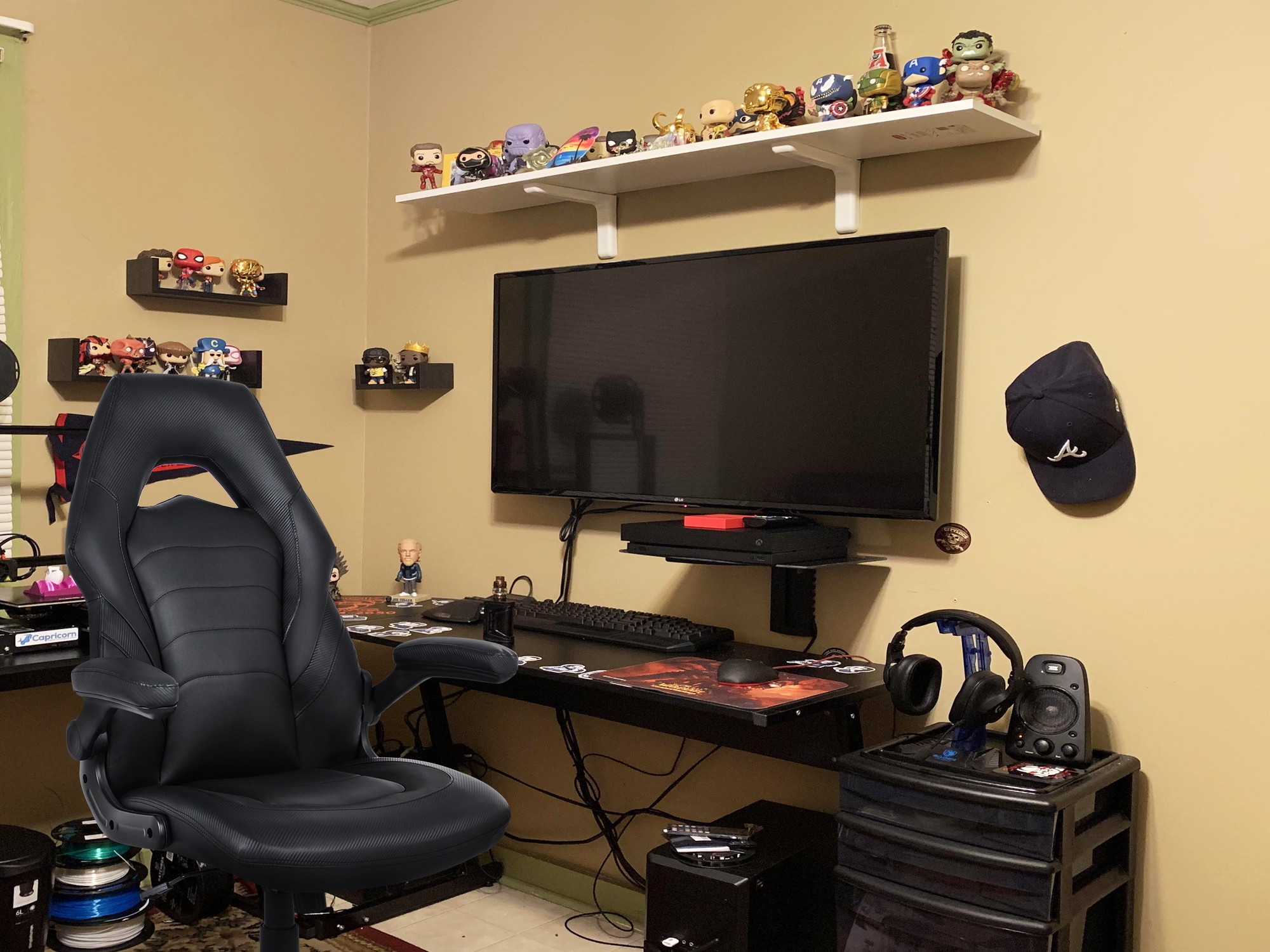 RIMIKING Bonded Leather Racing Ergonomic Gaming Chair Executive Computer Desk Office Chair with Height Adjustable 360&deg;Swivel Flip-up Arms Lumbar Support