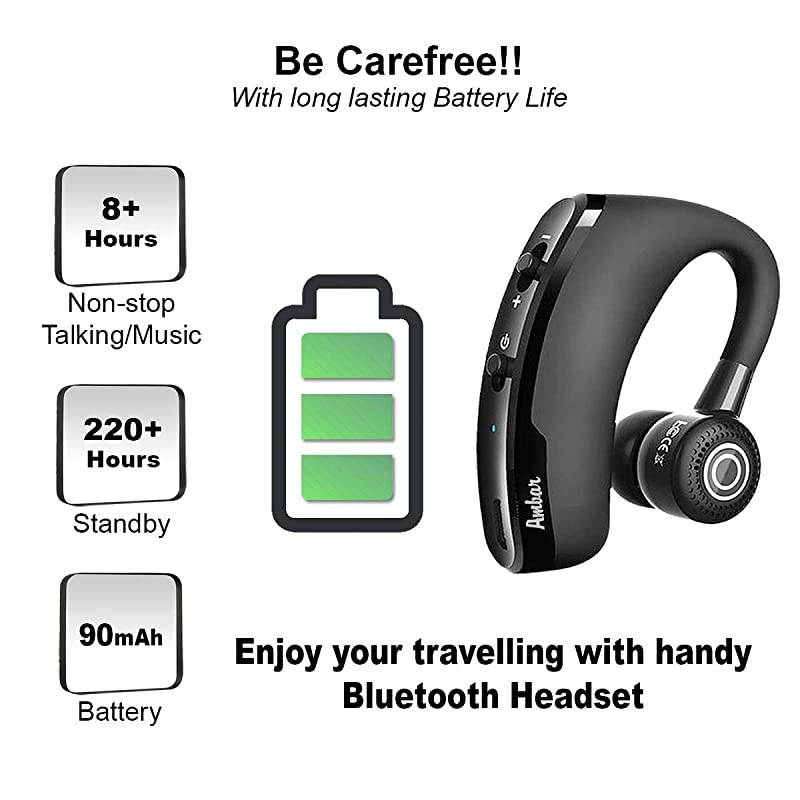 Bluetooth Earpiece for Cell Phone with Dedicated Keys for Volume/Next/Prev, On/Off, Compatible with iPhone, Android