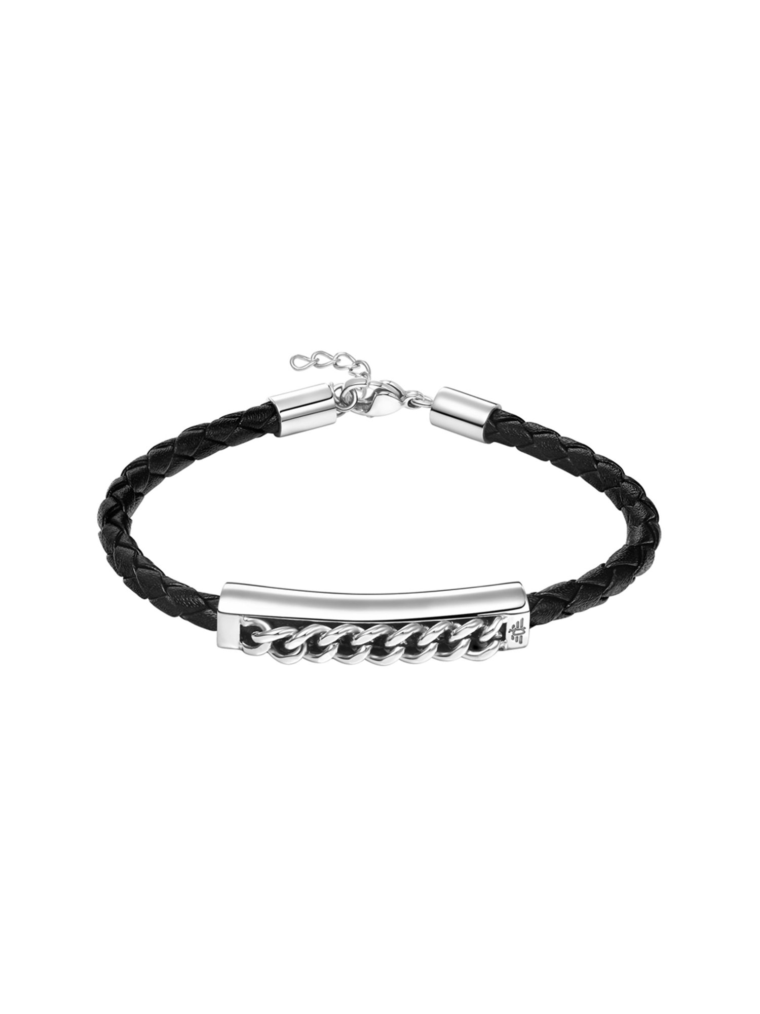 Police Fetter Black Cord Leather Flexible fit Black Flexible fit Bracelet for Men