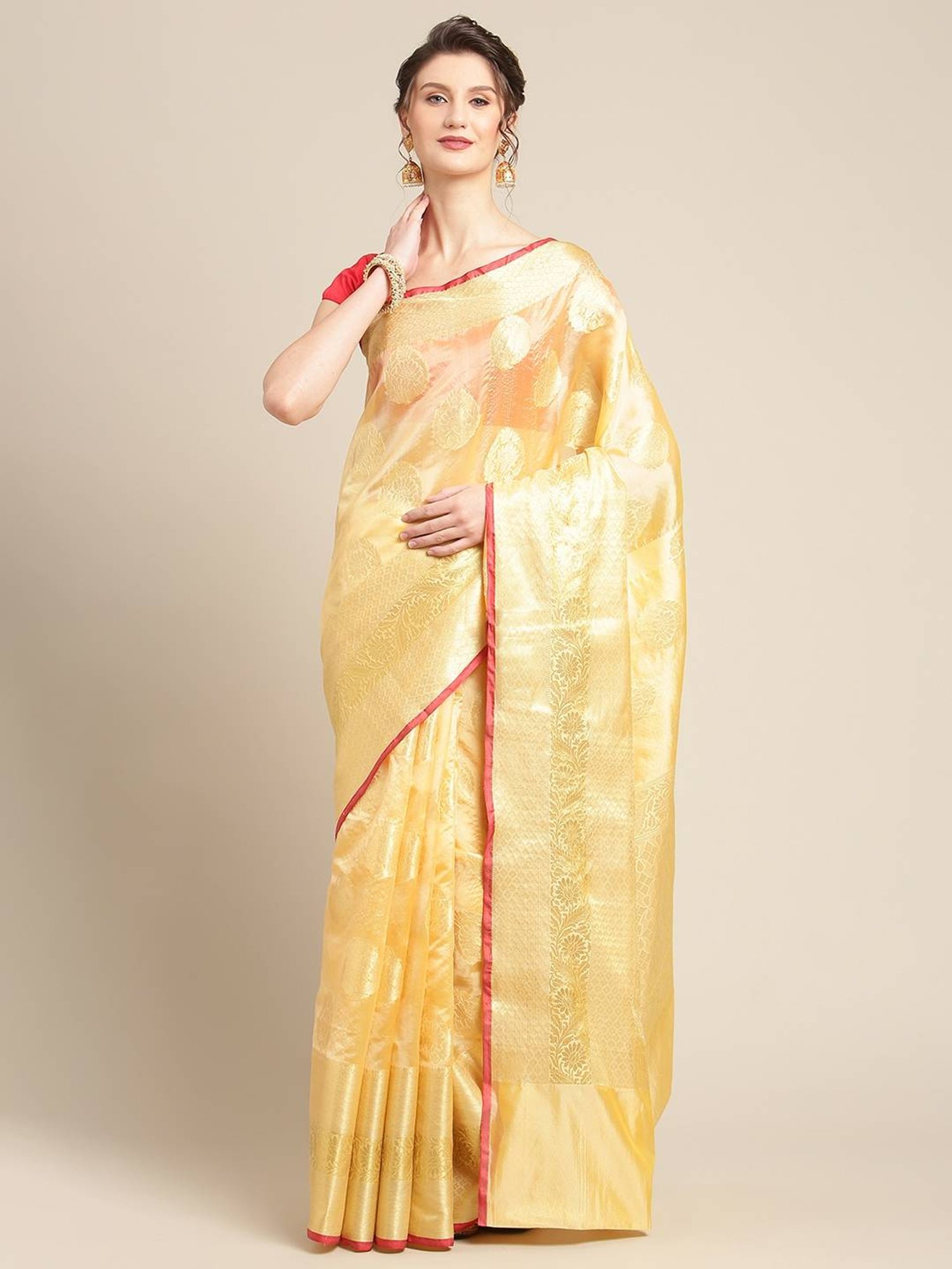 Banarasi Silk Works Peach Woven Saree with Blouse