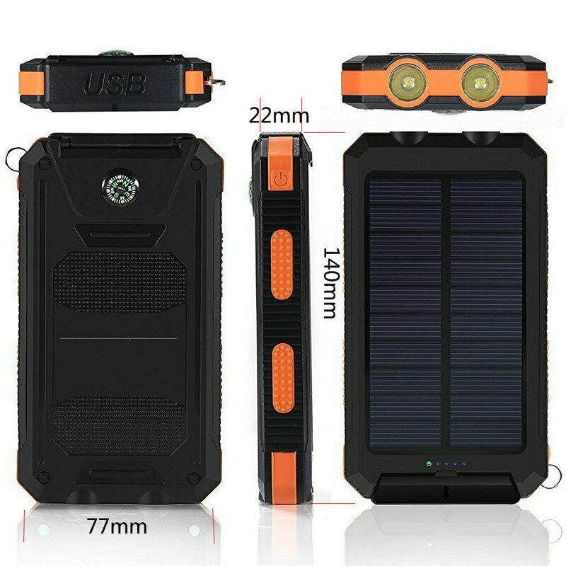 Waterproof 500000mAh Power Bank Solar External Battery Charger for Cell Phone US