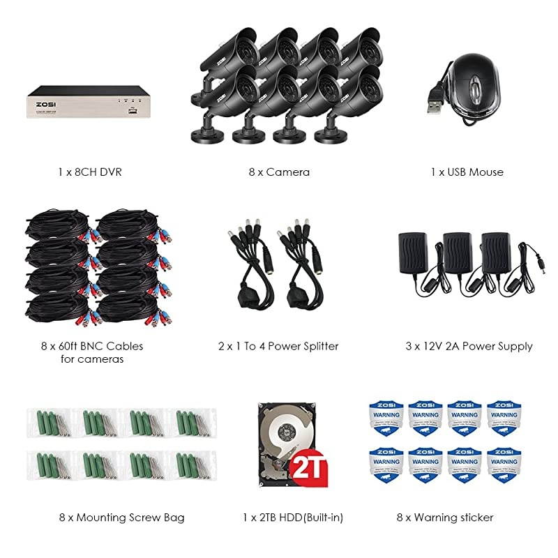 1080P 8CH HD Security Camera System 8Channel 1080P NVR 2TB Hard Drive and (8) HD 2.0MP 1080P Indoor/Outdoor Bullet IP Cameras 65ft Night Vision, Customizable Motion Detection
