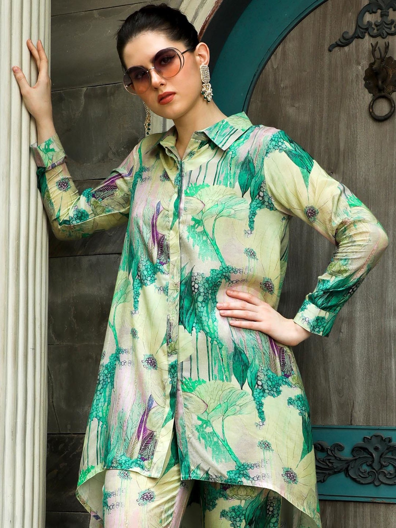 Jaipur Kurti Green Printed Shirt & Pant Set
