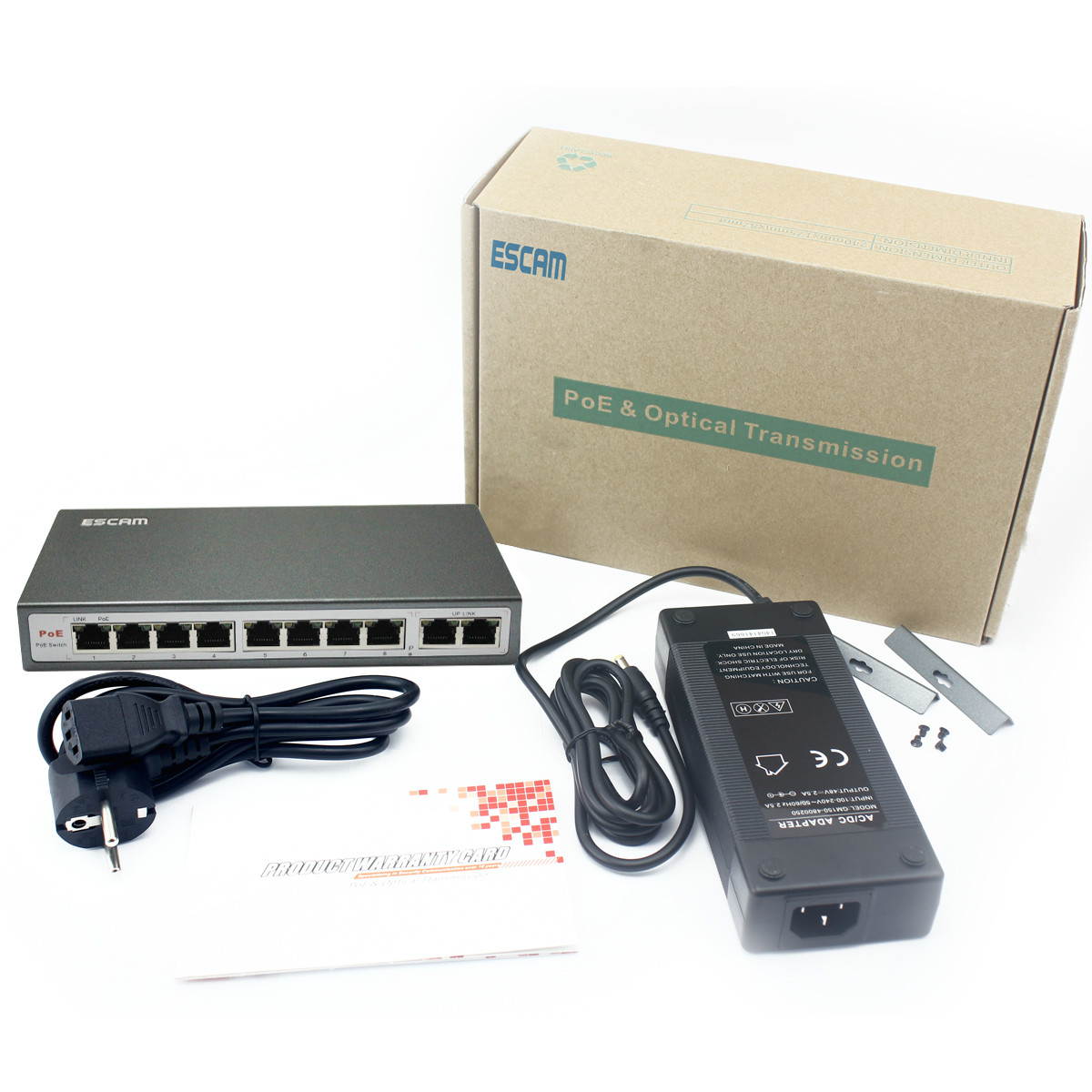 ESCAM 8CH POE Switch 10/100M 150m Distance 120W DC& 2Lan Port IP Camera CCTV System NVR POE Power Supply Adapter POE8CH