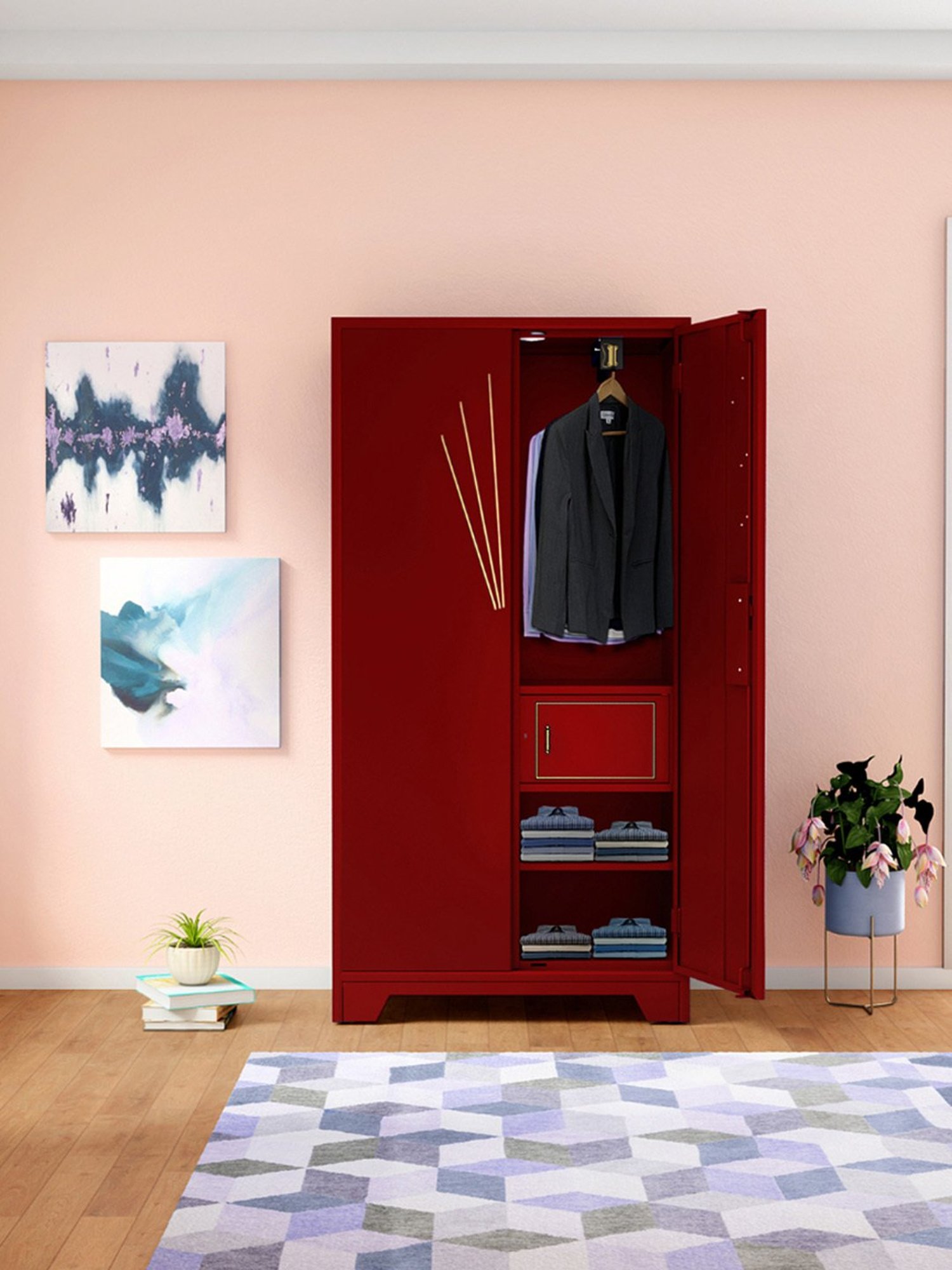 Godrej Interio Centurion 2-Door Steel Almirah, Burgundy (1-Year Warranty, 1 Locker)