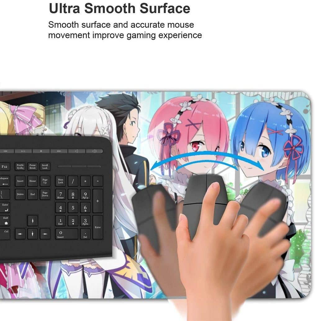 Re Zero Anime Mouse Pad Gaming Mouse Pads Non-Slip Rubber Base Mouse Pad Desk Accessories Keyboard Pad Large Size (29.5x15.8 in / 75x40cm) for Work Gaming Office Home