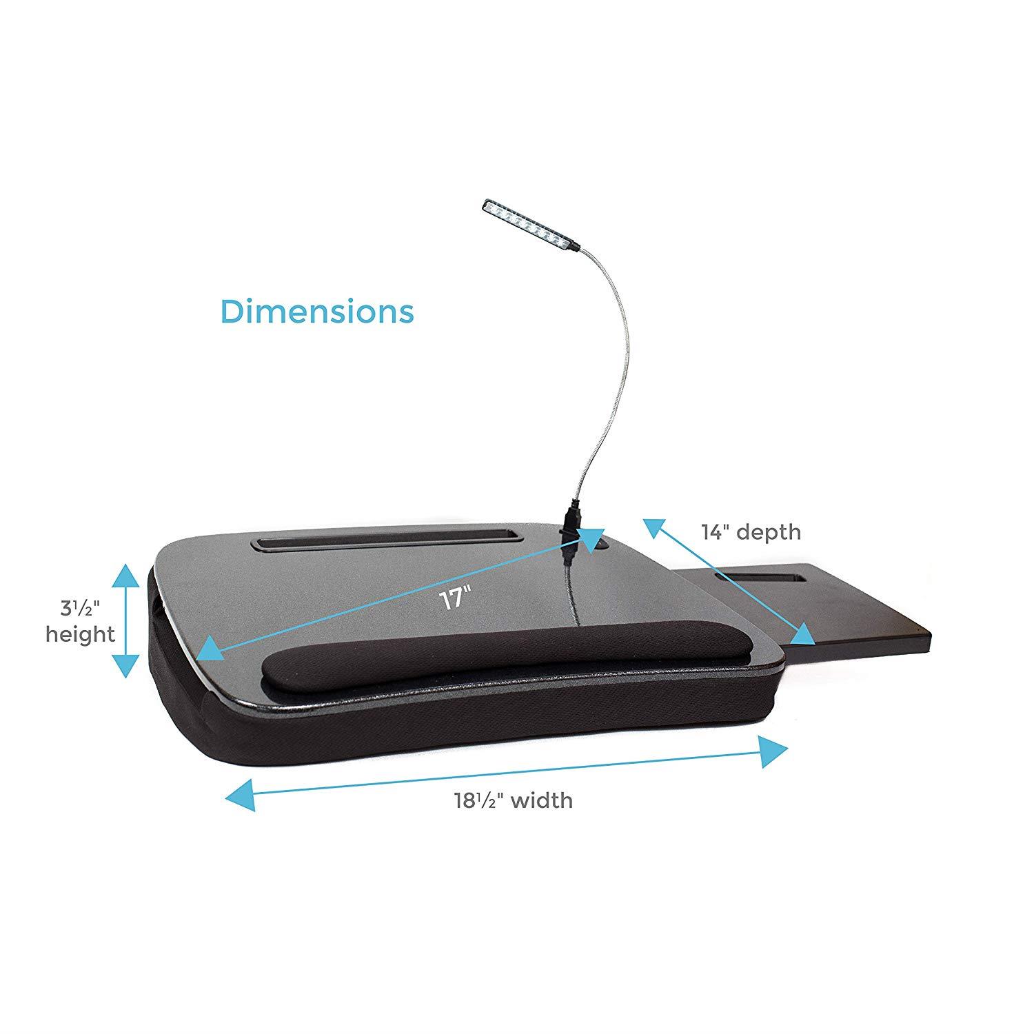 Sofia + Sam Multi Tasking Memory Foam Lap Desk with USB Light (Black Top) | Supports Laptops Up to 15 Inches