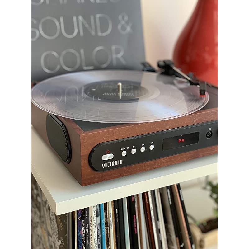 Allin1 Bluetooth Record Player with Built in Speakers and 3Speed Turntable Mahogany VTA65MAH