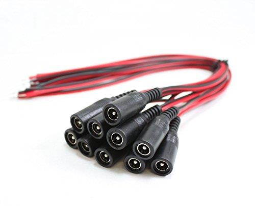 hdview 10pcs female power plug pigtail cable, cctv security camera dc wire power pigtails adapter plug lead cord coax cables