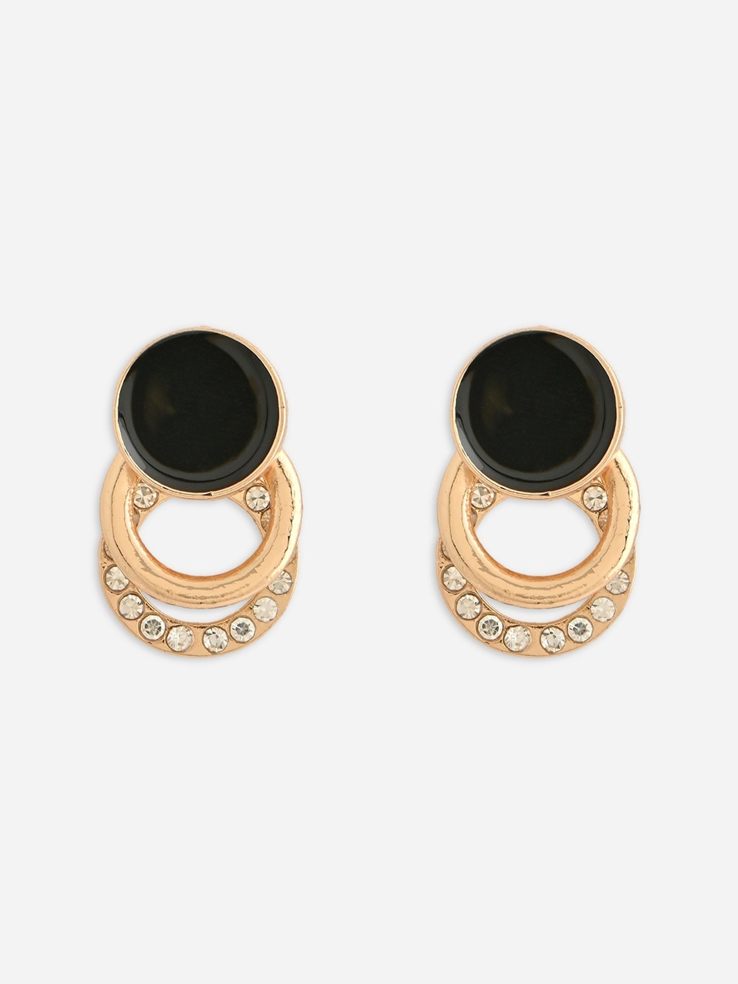 ToniQ Black Gold CZ Party Stud Earrings for Women