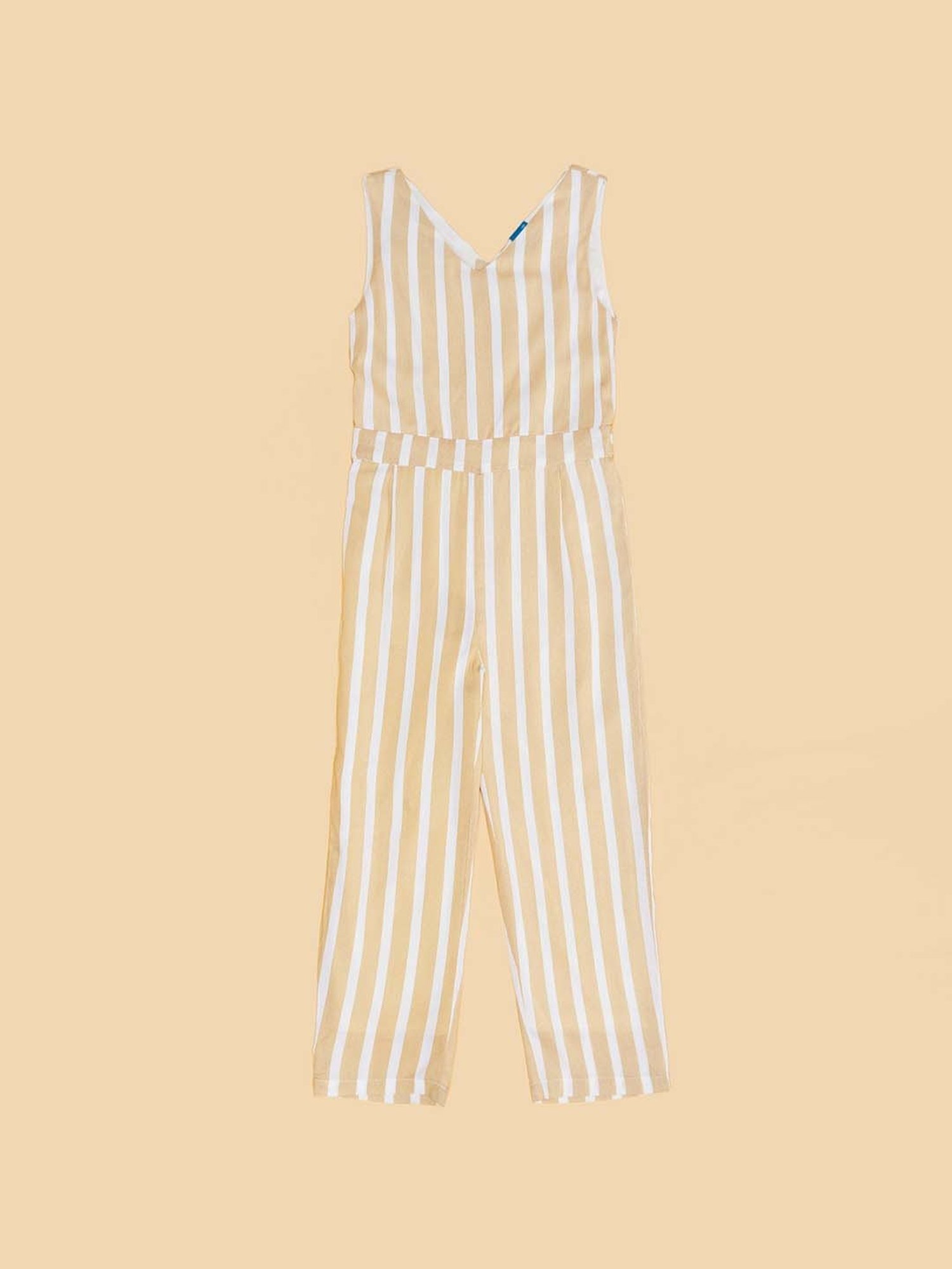 YU by Pantaloons Kids Beige Striped Jumpsuit