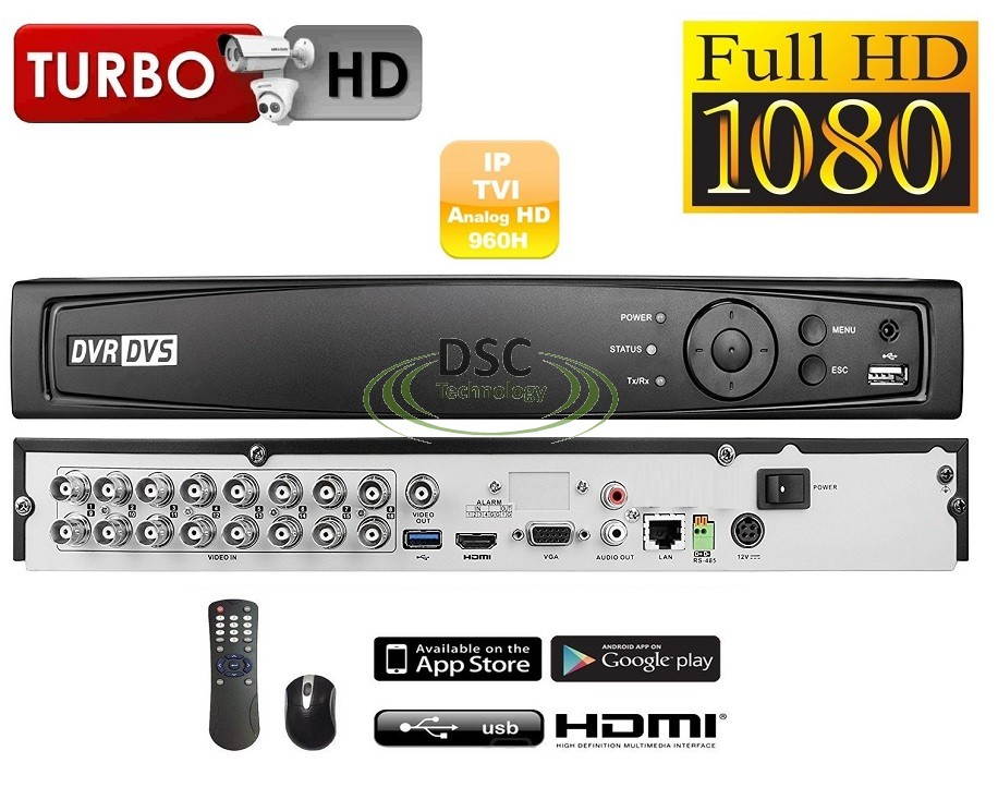 16CH Channel TURBO HD TVI/CVI/AHD/ANALOG/IP HYBRID DVR, SUPPORT 720P/1080P HD CAMERAS, 2 IP CAMERAS UP TO 4MP, H.265, H.265+, 2 HDD BAY, NO HDD Installed
