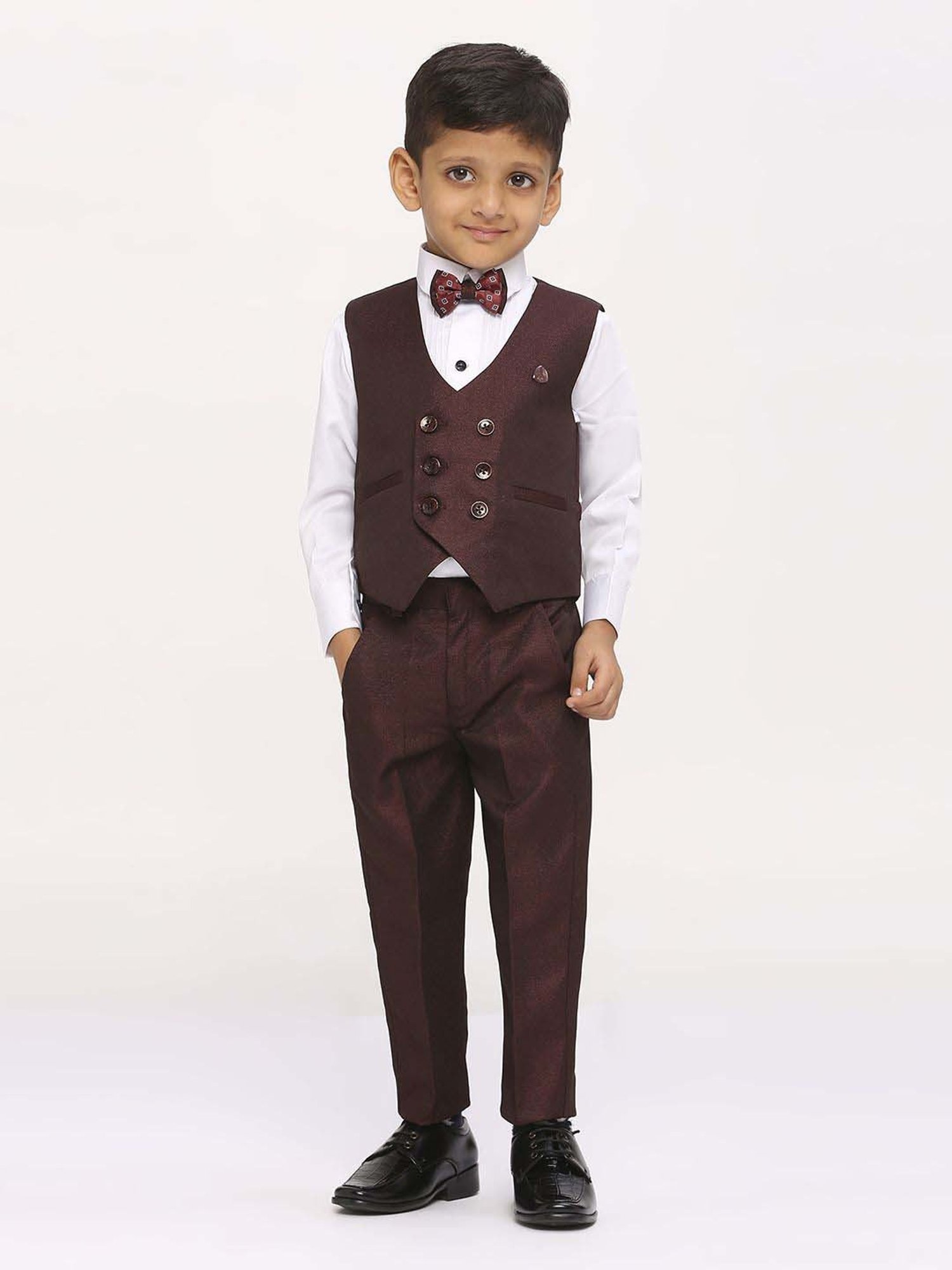 Fourfolds Boys Blue & White Solid Full Sleeves Suit Set