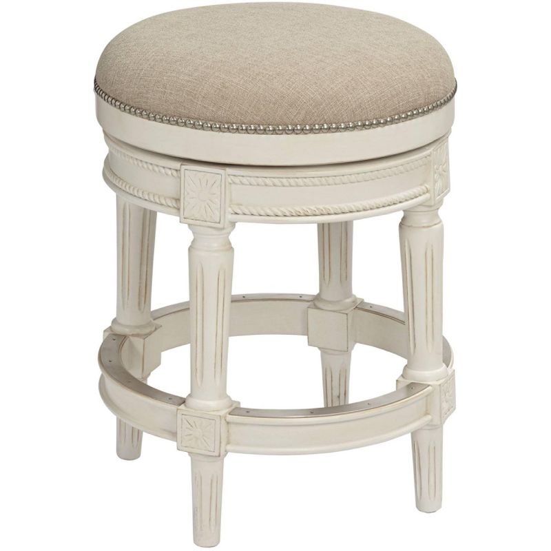 55 Downing Street Oliver 24" Cream Fabric Backless Swivel Seat Counter Stool