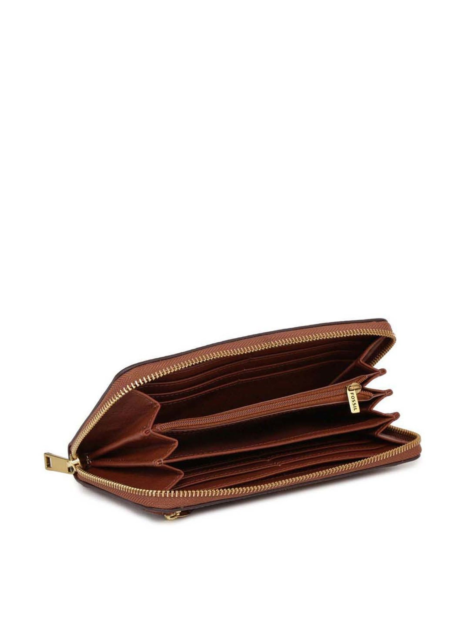 Fossil Logan Brown Solid Zip Around Wallet for Women