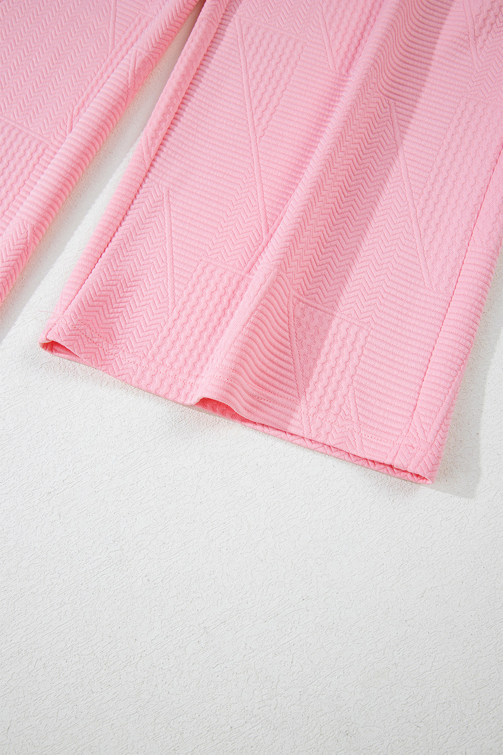 Green Solid Color Quilted Long Sleeve Top and Wide Leg Pants Set