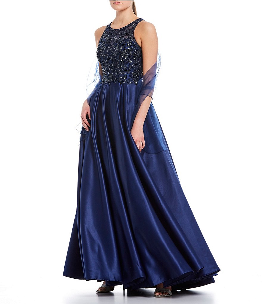 Coya Collection Sleeveless Beaded Embroidered Satin Ball Gown