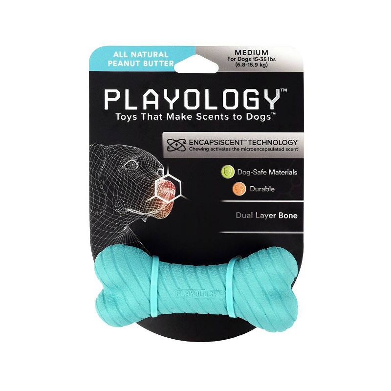 Playology Peanut Butter Scent Bone Dog Toy - Blue - M
